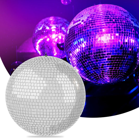12 Inch Mirror Disco Ball lamp, Silver 12" Disco Ball Decor Hanging Disco Ball for Party Wedding Holiday Home Decoration, Disco Ball x 1pc, Replacement Mirror x 20pcs, Big Disco Ball (Silver, 12inch)
