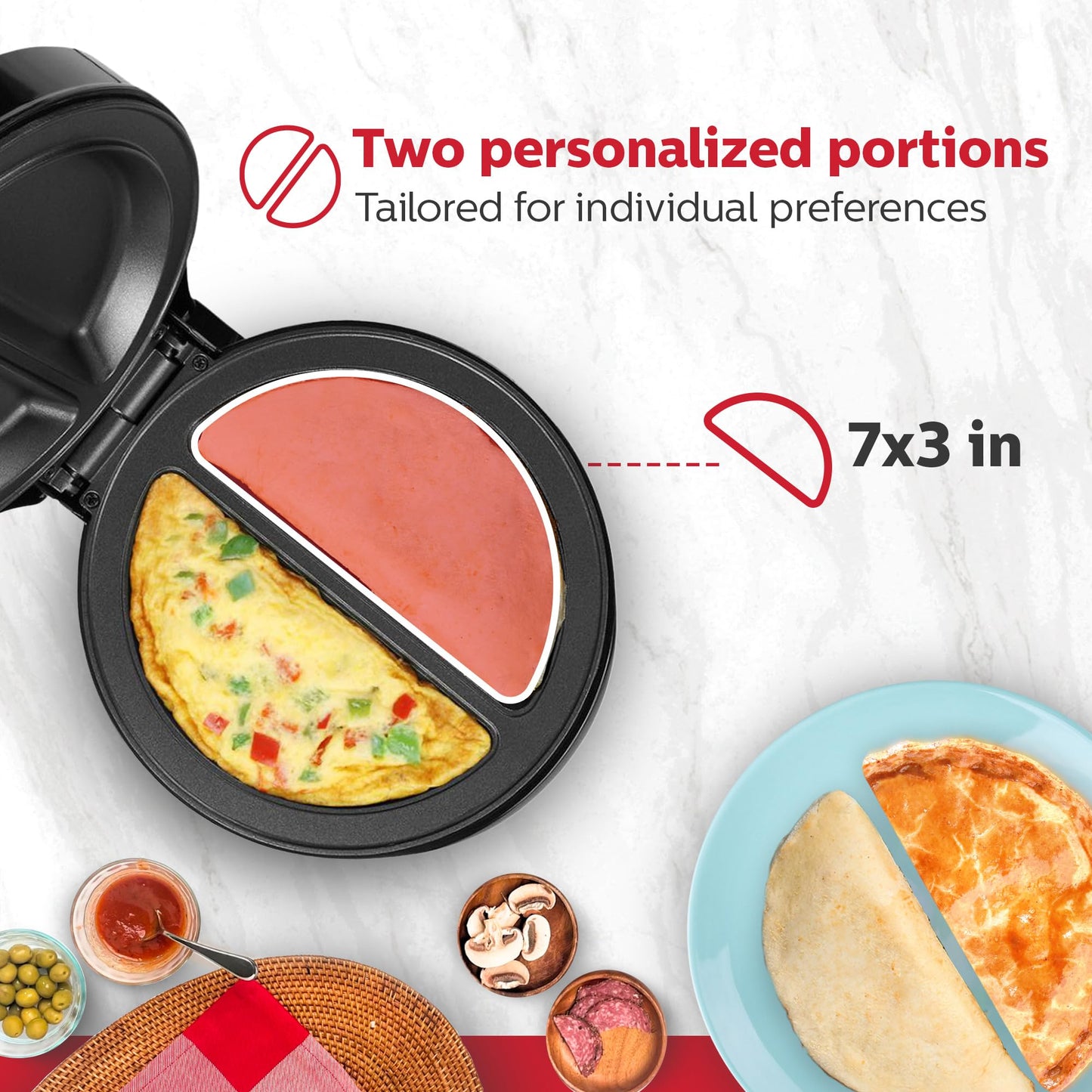 Holstein Housewares - Non-Stick Omelet & Frittata Maker, Black/Stainless Steel - Makes 2 Individual Portions Quick & Easy