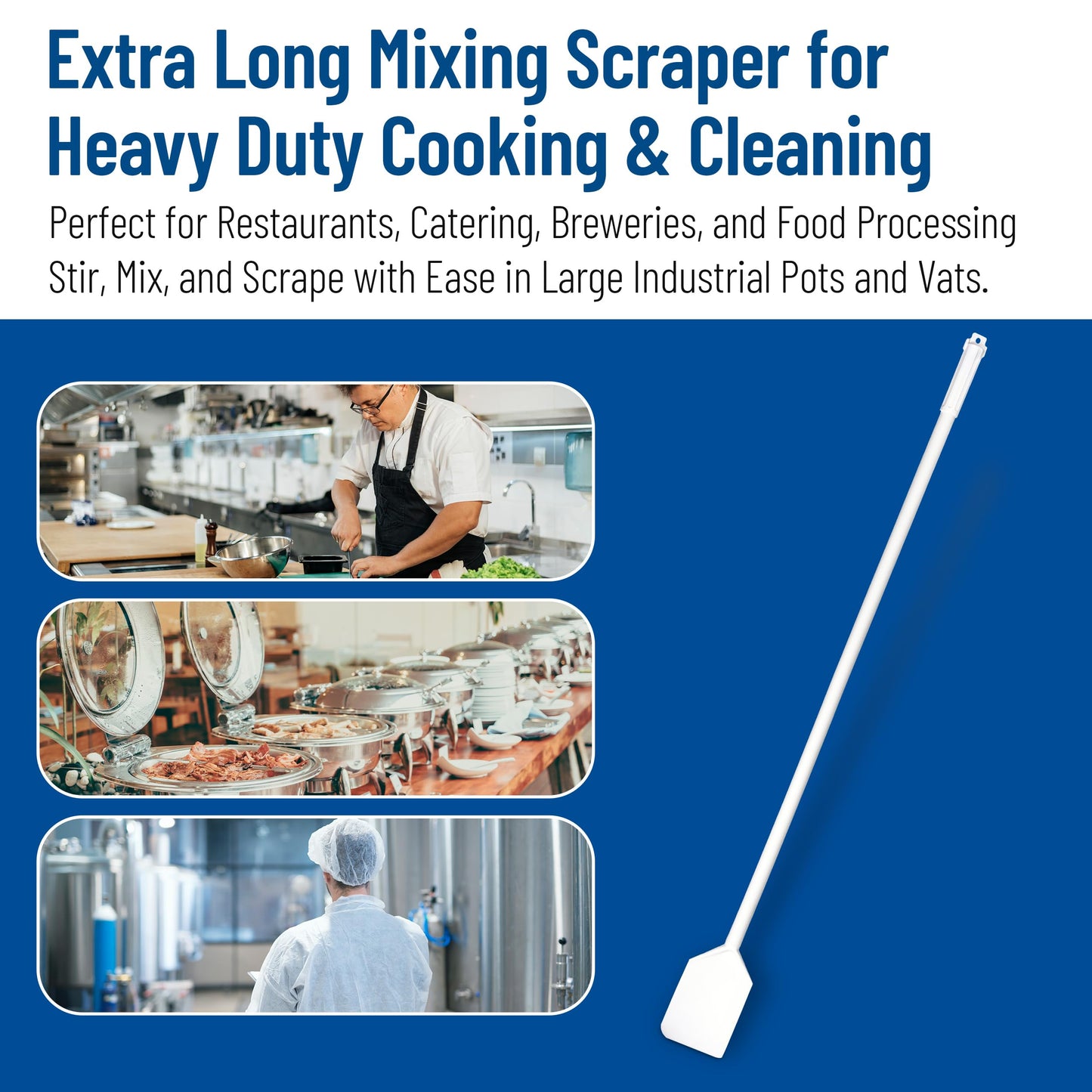 Sparta Nylon Paddle Mixing Scraper, Food Safe, Waterproof with Long Handle for Large Batch Cooking and Cleaning, 48 Inches, White