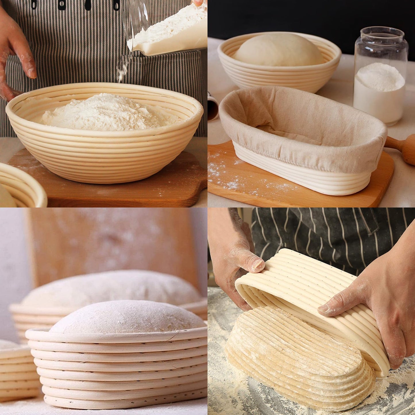 Sourdough Bread Baking Supplies, 2 Pack Banneton Bread Proofing Basket 10 inch Round & 10 inch Oval Proofing Bowls for Sourdough Bread with Liner for Making Baking Fermentation Tools