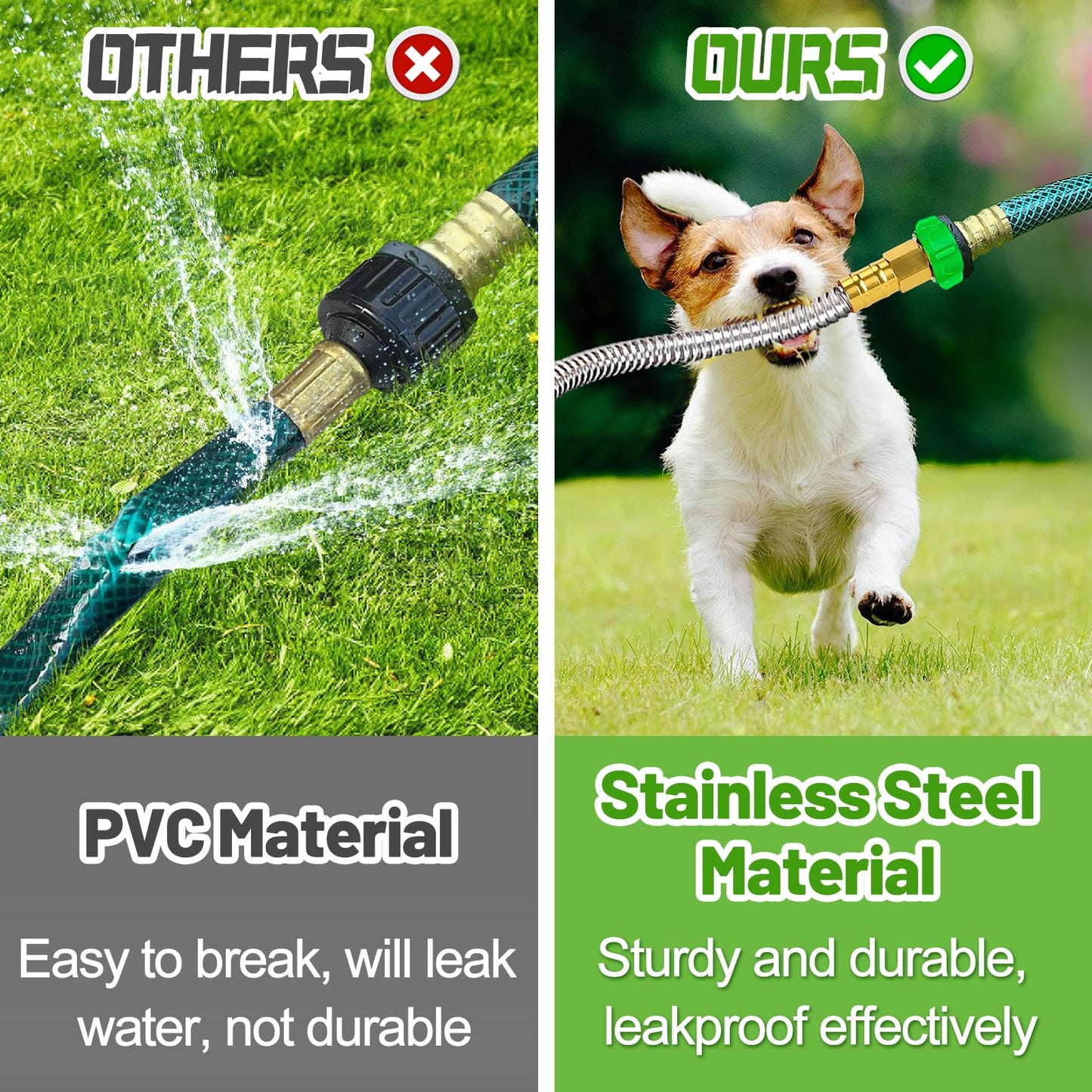 Female to Female Leader Hose for Hoses Reel, 10ft Metal Leakproof Short Garden Hose Connector, Heavy Duty 304 Stainless Steel Flexible Water Pipe for Outdoor Garden Watering Car Pet Cleaning