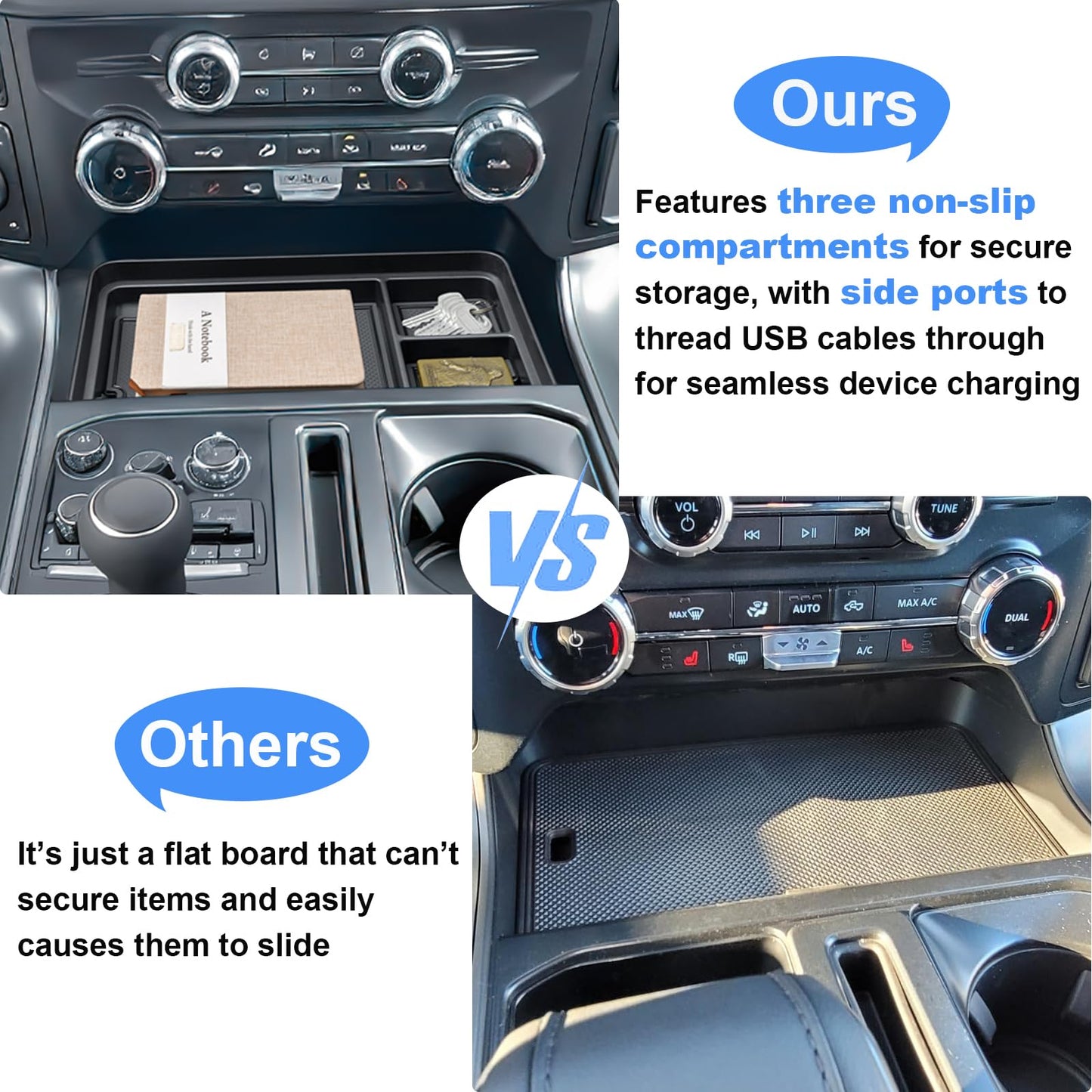 Center Console Organizer for 2021-2025 2026 Ford F150 & 2022-2026 F150 Lightning XLT Pro, Hidden Storage Tray with USB Hole Accessories (Fits into The Open Pocket in Front of The Shifter)