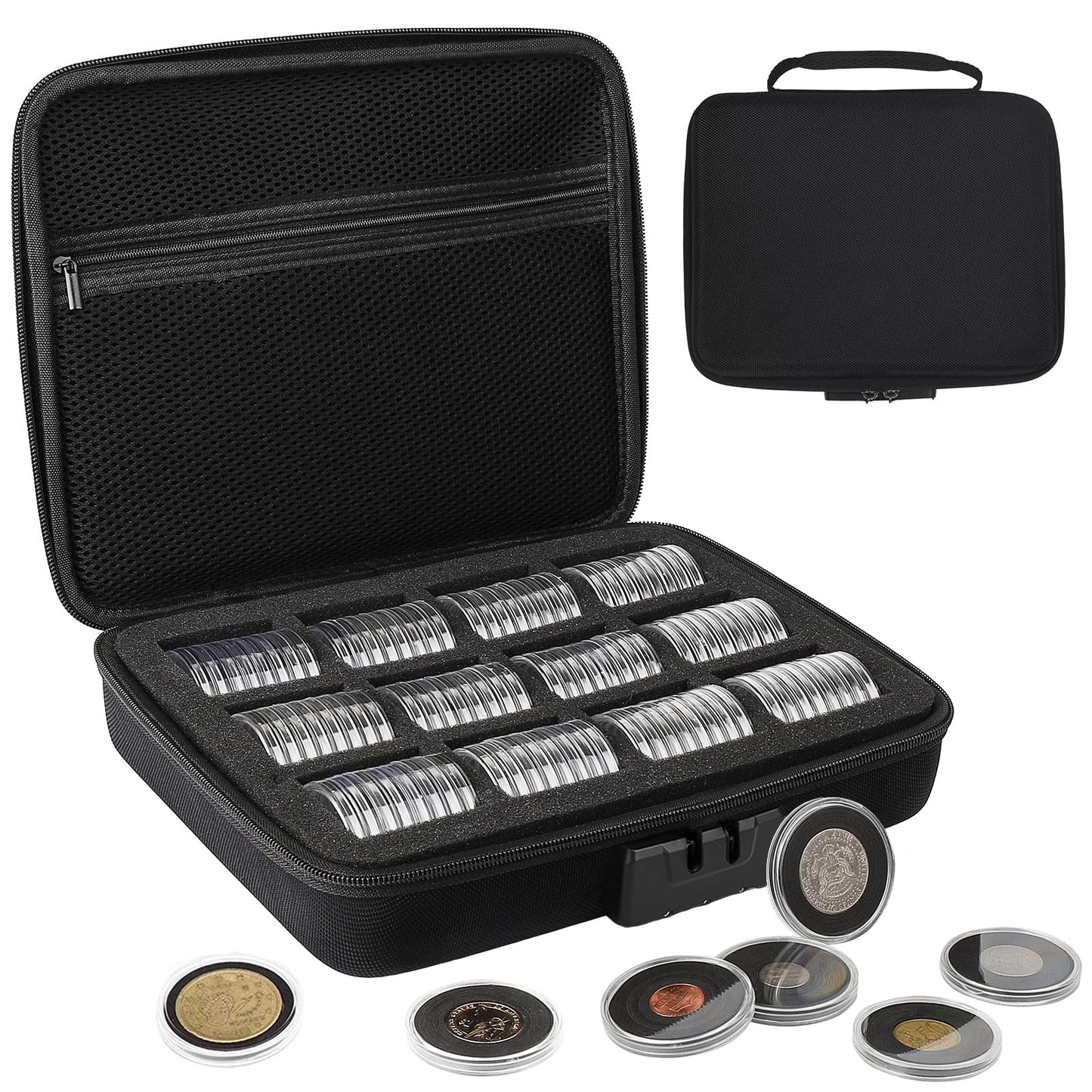 WAEKIYTL 46mm Coin Capsules with 11 Sizes Foam Gasket and Plastic Storage Organizer Box, Coin Storage Case with Lock Coin Collection Supplies for Dime,Cent,Nickel,Quarter,Silver Dollar,Half Dollar