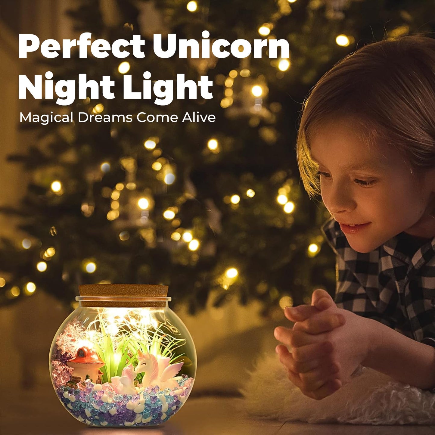 KASU Unicorn Gifts for Girls - DIY Light Up Terrarium Kit - Kids Craft Toy - Birthday Gift for 5-12 Year Old Girls