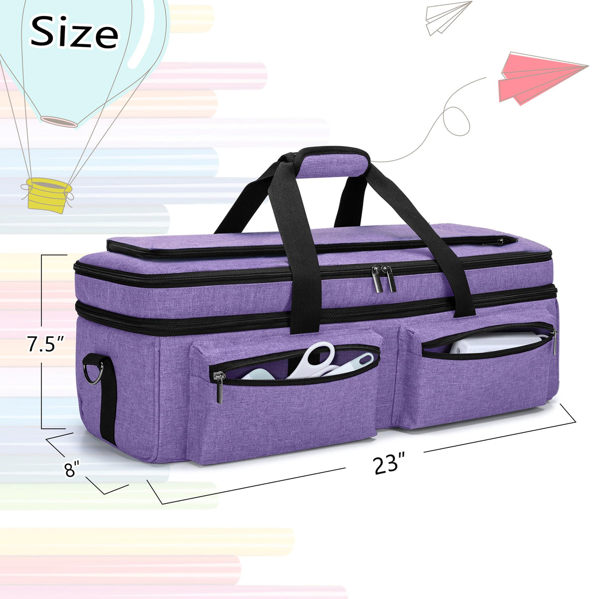 Luxja Double-Layer Bag with Cutting Mat Pocket for Cricut Explore Air (Air2) and Maker, Carrying Bag Compatible with Cricut Die-Cut Machine and Supplies (Bag Only, Patent Design), Purple