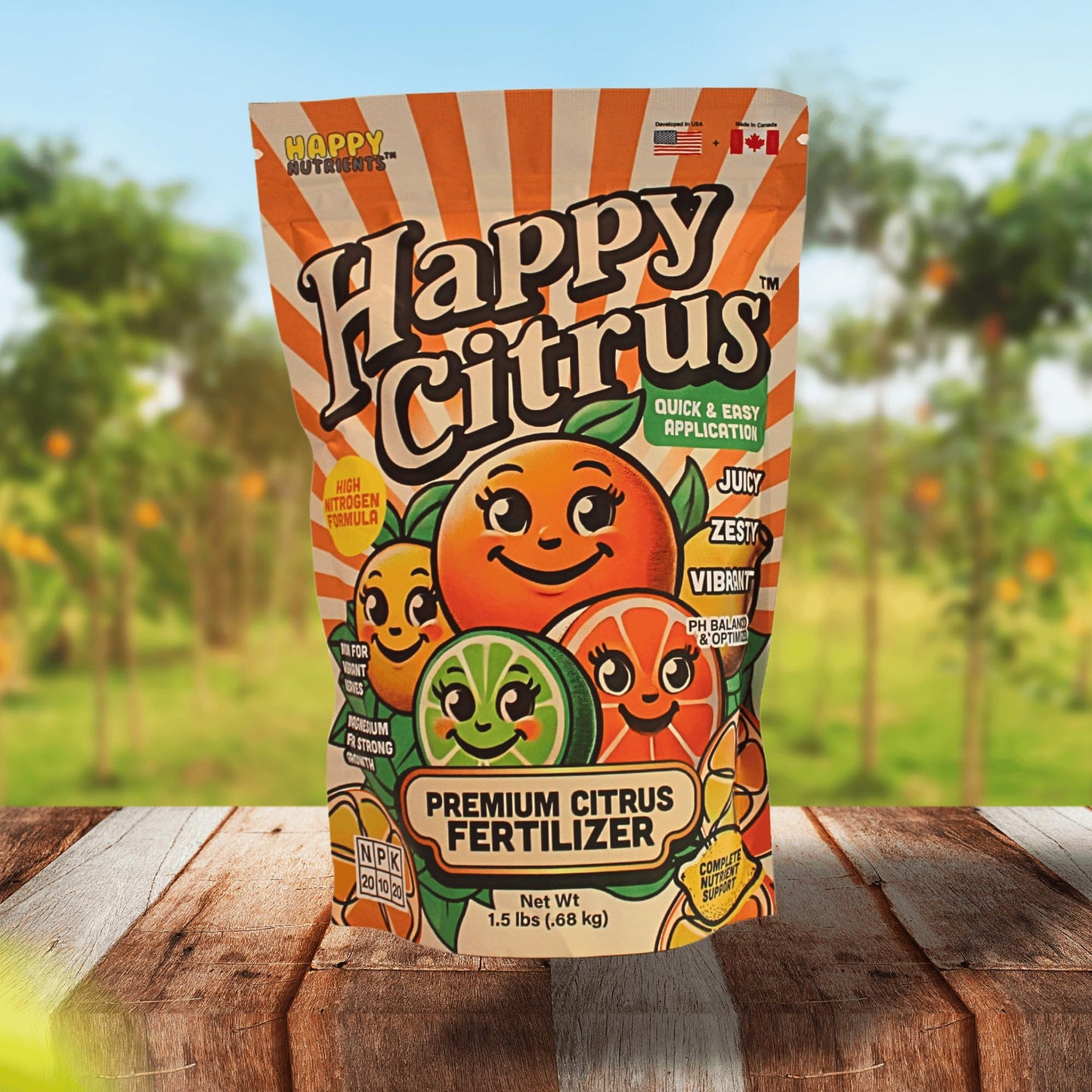 Citrus Fertilizer by Happy Nutrients - High Nitrogen Fruit Tree & Plant Fertilizer with Iron - Nutrient Support for Juicy, Flavorful Citrus - 1.5 lbs for Indoor/Outdoor Fruit Plants