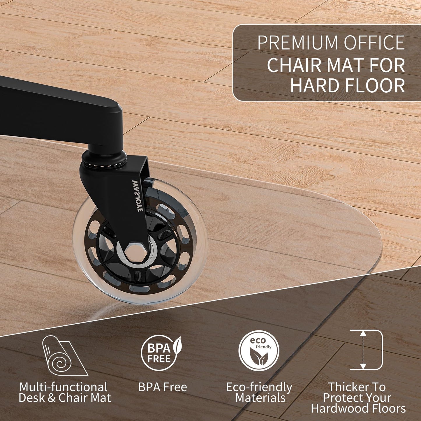WASJOYE Chair Mat for Hardwood Tile Floor, PVC Floor Protector Cover Rug Mat with Non-Slip Frosted Back, Heavy Duty for Home Office Computer Desk Rolling Chair, Easy Expanded 36"x48"