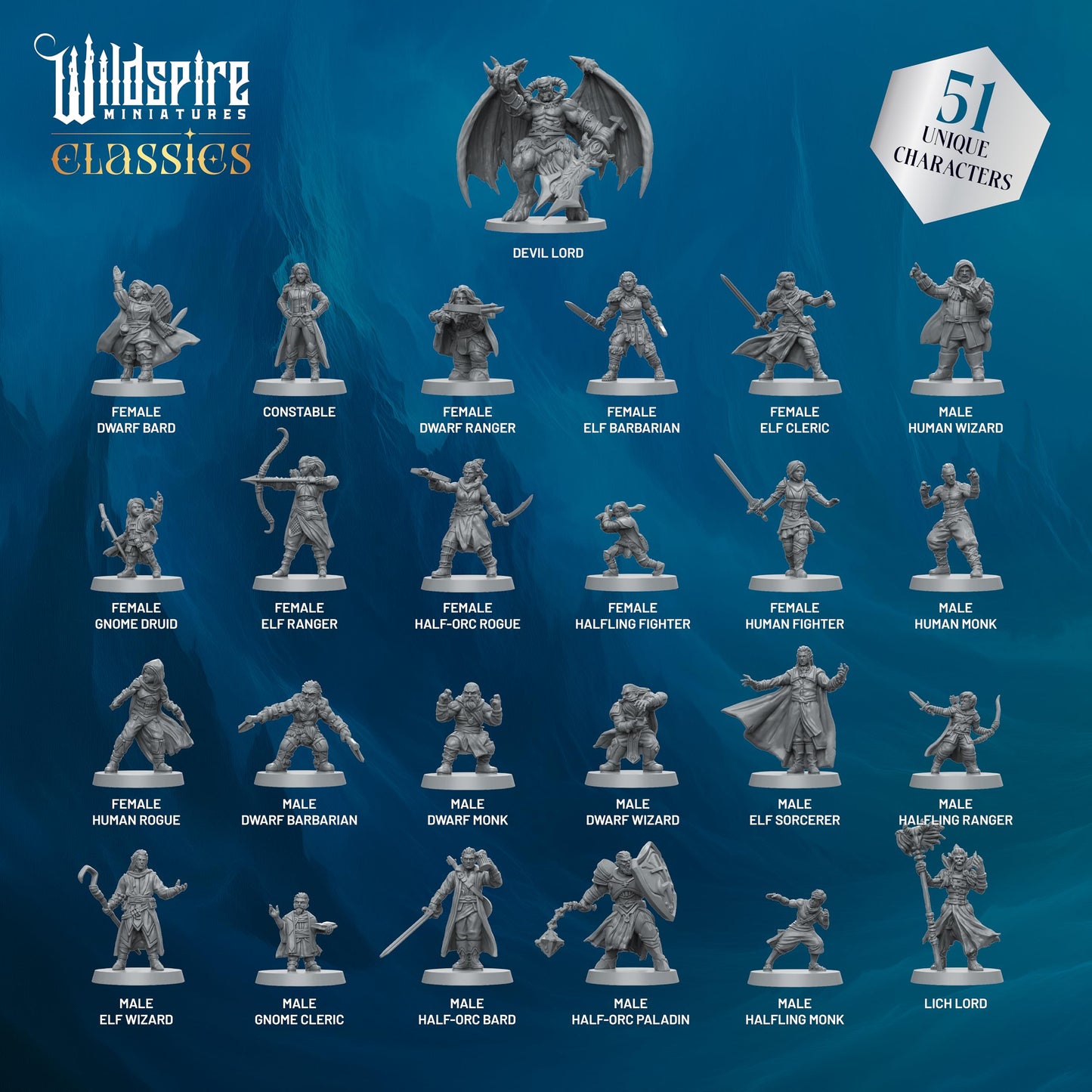 Classic Heroes - Mercenary Guild - 51 Paintable Characters for DND Miniatures Bulk I 28mm Dungeons Dragons D&D Miniatures I DND Minis D&D Figures Dungeons Dragons Figures Pathfinder Compatible