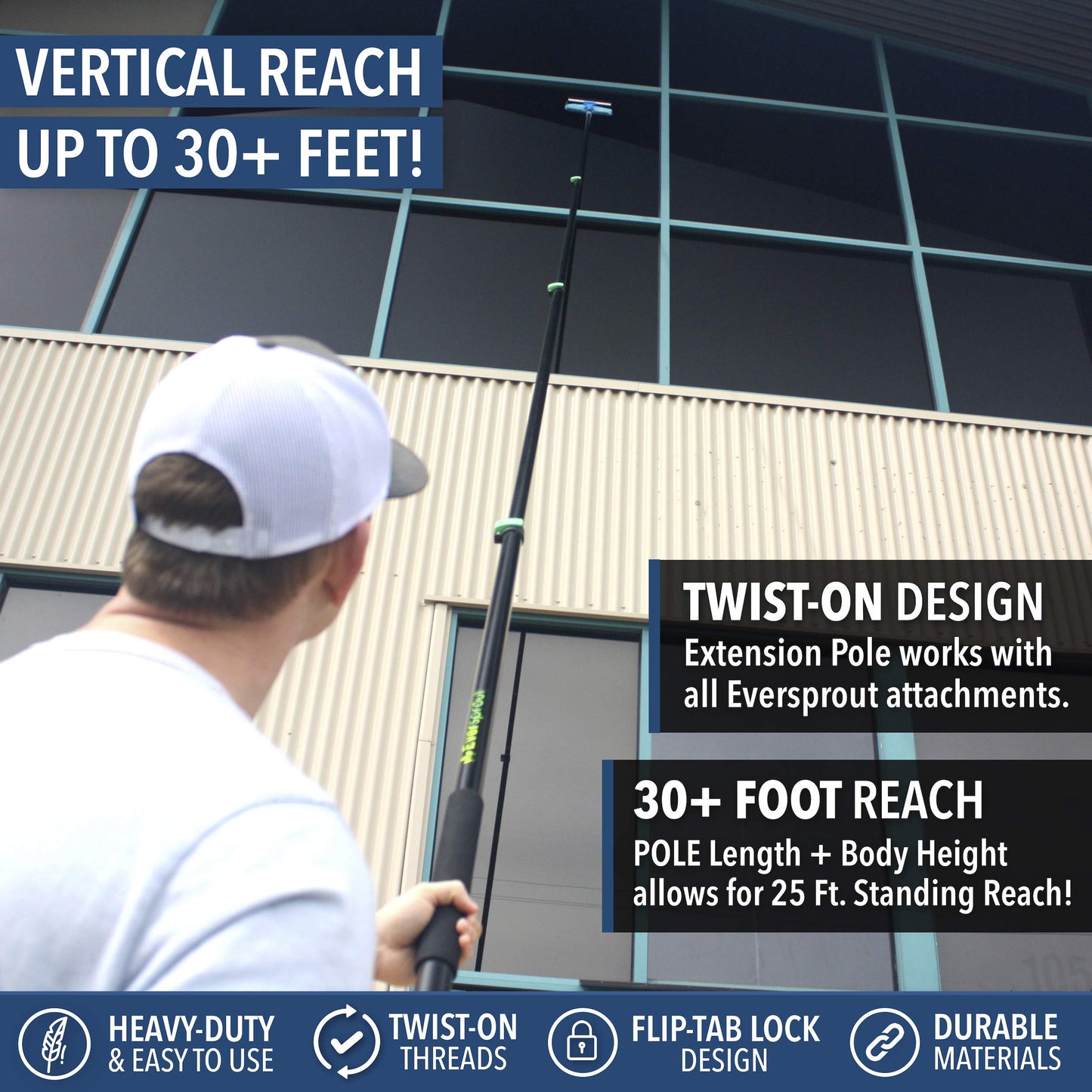 EVERSPROUT 7-to-24 Foot Telescopic Extension Pole (30 Foot Reach) | Heavy Duty, Rust-Resistant Aluminum | 3/4” Thread Tip Works for Twist-On Squeegee, Duster, Paint Roller, Bulb Changer (Pole only)