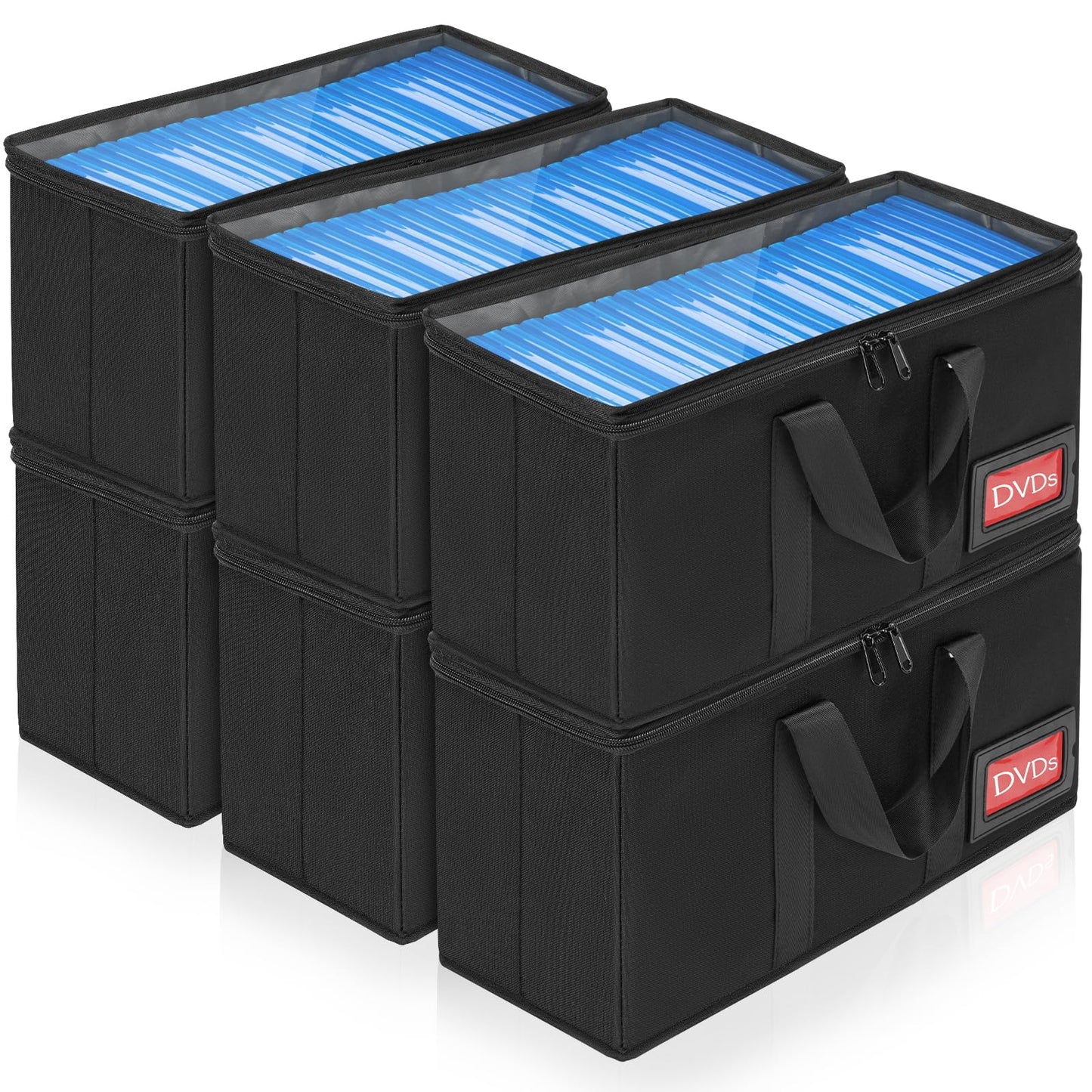 6 Pack-DVD Storage Boxes, PVC Clear Lid, DVD Case Holder Organizer with Index Labels-15.4"x 5.5"x 7.9" DVDs Storage Holder Bags for DVDs, CDs, Video Games, Books, Each Hold up to 25 DVDs Jewel Cases