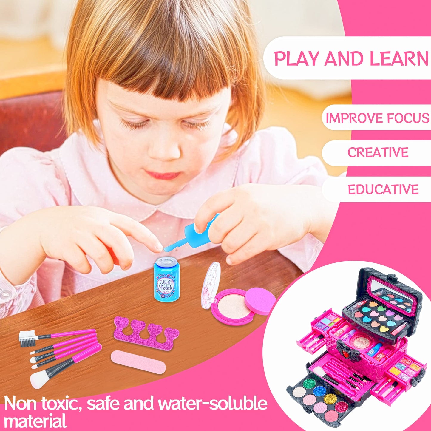 Kids Makeup Kit Girls Toys - Girls Makeup Kit for Kids, Little Kids Make up Set Safe & Non Toxic Makeup for Toddlers Children Princess, Christmas Birthday Gifts Toy for 4 5 6 7 8 Year Old Girl.