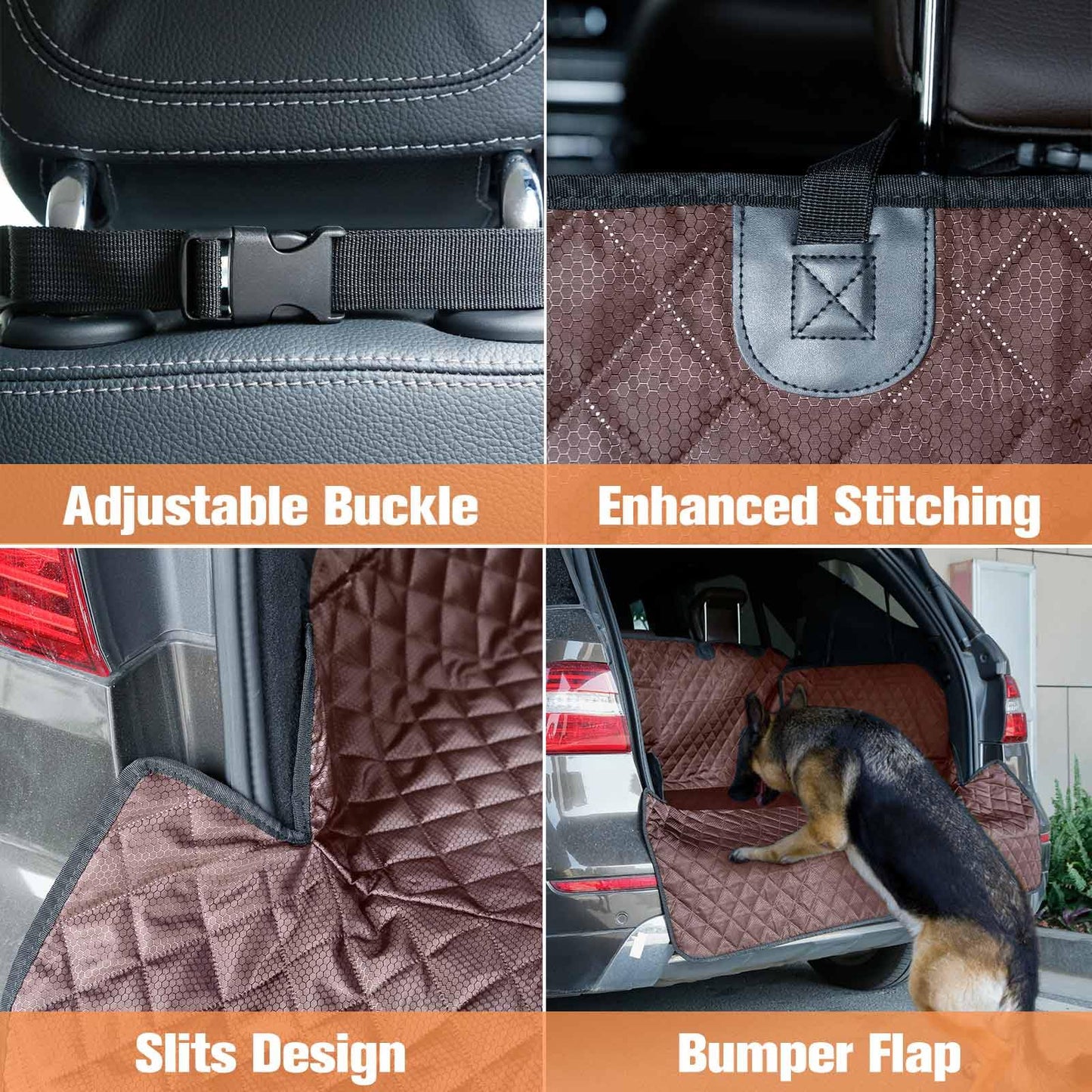 PETICON SUV Cargo Liner for Dogs, Waterproof Pet Cargo Cover Dog Seat Mat for SUVs Sedans Vans with Bumper Flap Protector, Non-Slip, Large Size Universal Fit, Brown