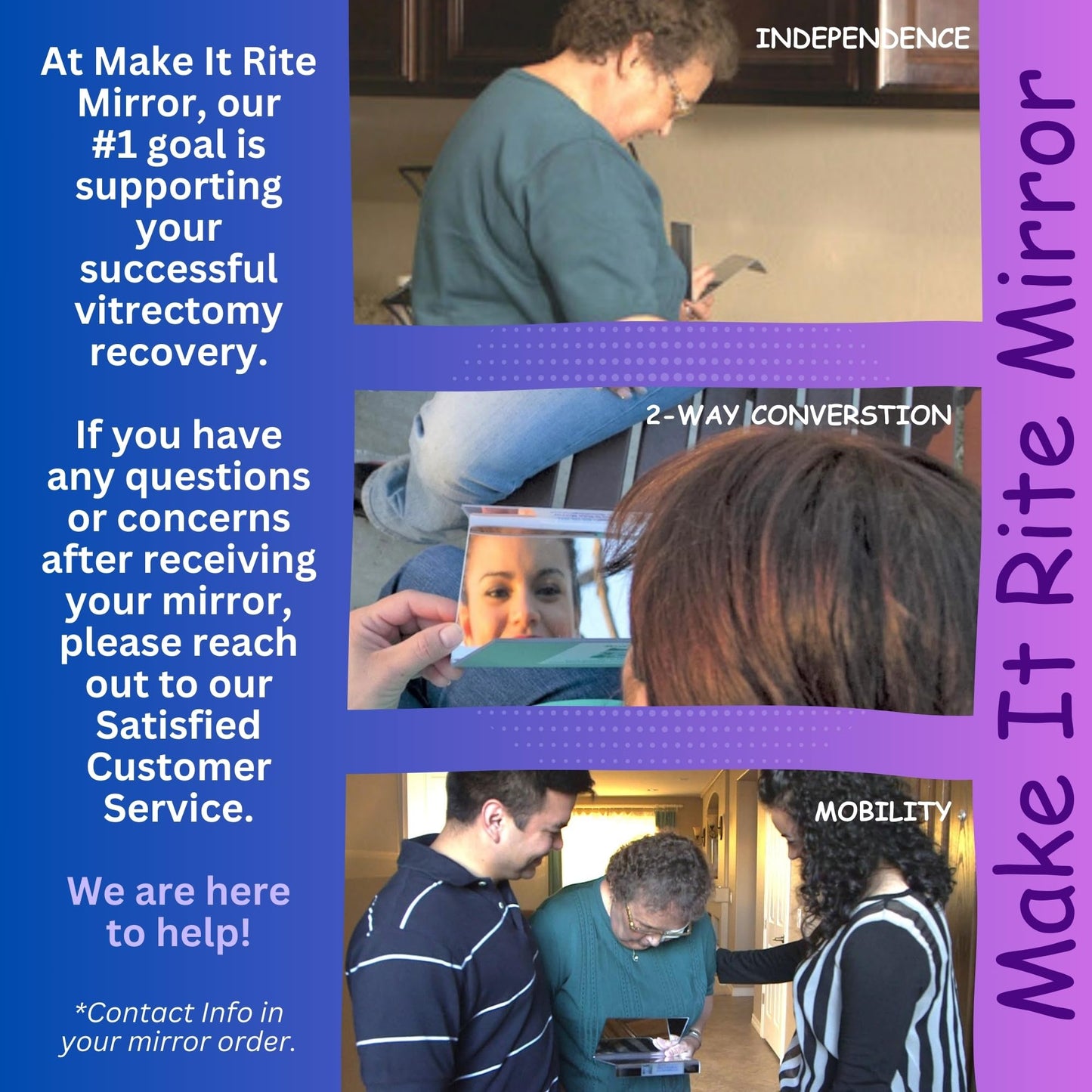 8" Rite Time 2-way Make It Rite Mirror for face down vitrectomy eye sight recovery (8" wide x 4" tall)