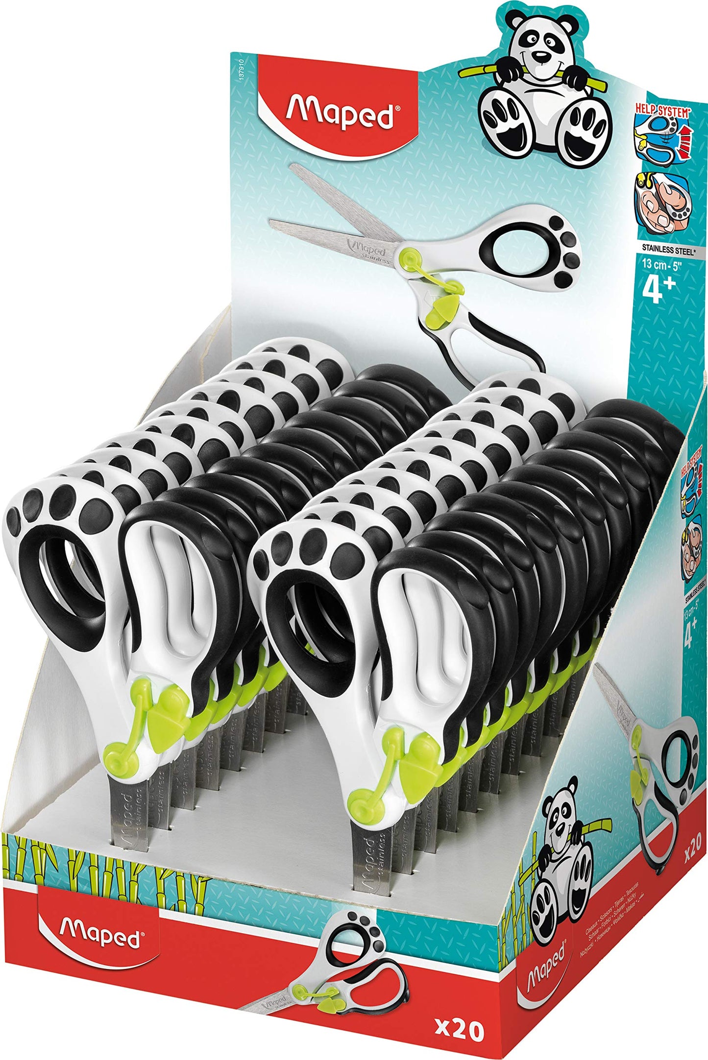 Maped Koopy Spring Scissors, 13cm, Black and White, Pack of 20 (137910)
