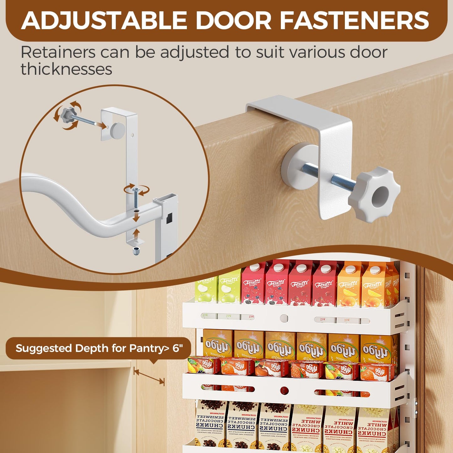 8-Tier Over The Door Pantry Organizer, Large 2 IN 1 Wall Mount or Hanging Spice Rack, Pantry Door Organizer and Storage with Adjustable Basket, Door Spice Rack for Pantry, White