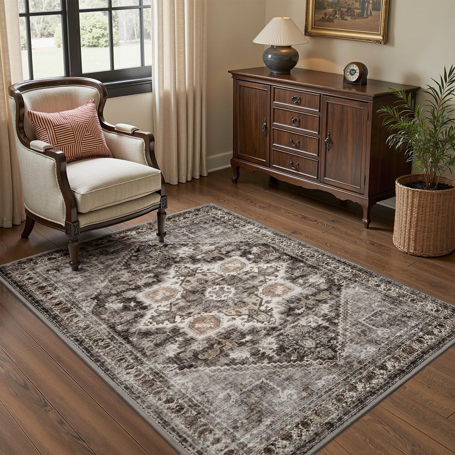 Area Rug for Entryway 3x5 Entrance Rug Retro Hallway Rug Washable Rugs for Entrance Mat Hallway Laundry Bedside Bedroom Kitchen Vintage Brown