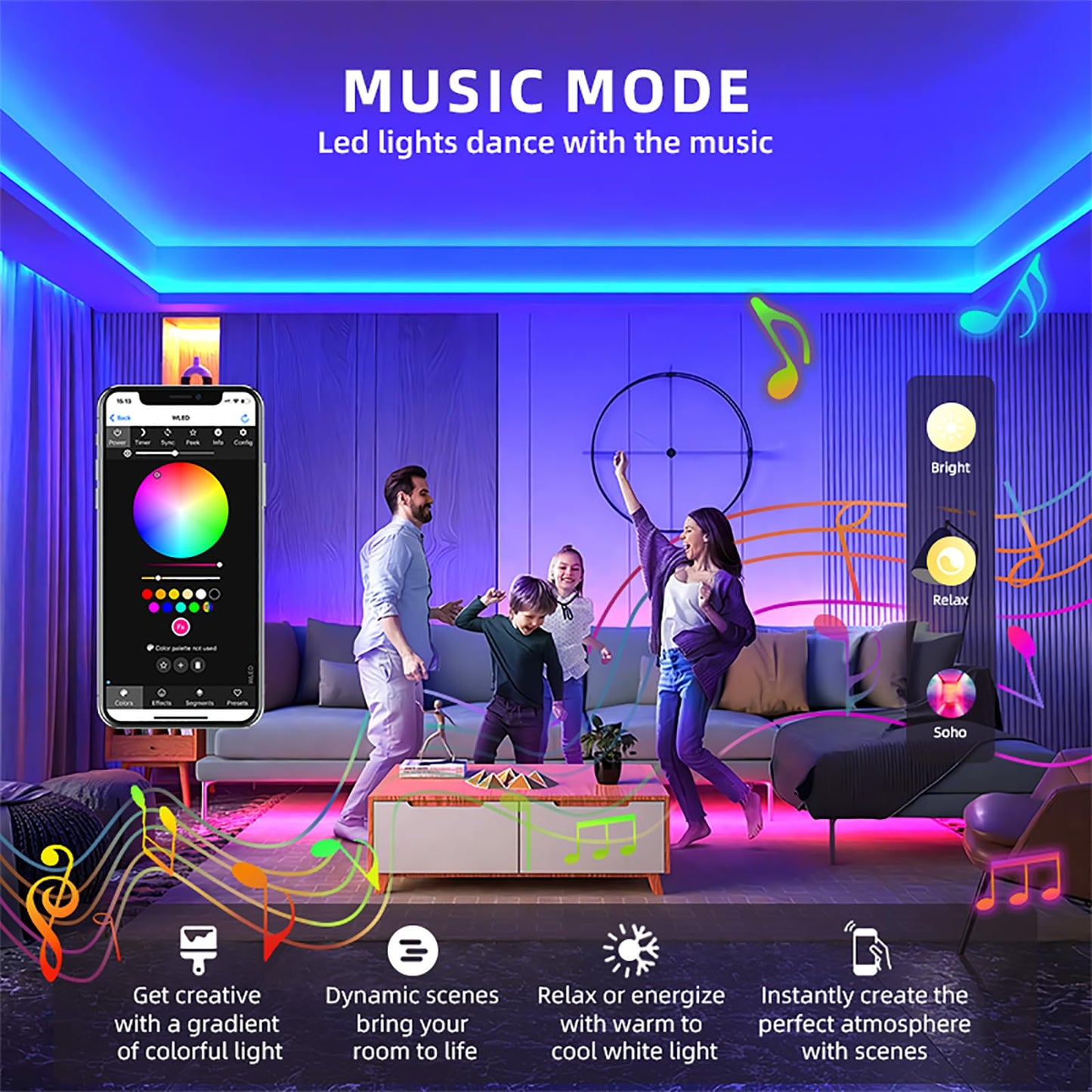 WeGoIOT ESP32 WLED LED Strip Controller Mic UART USB Type-C Download Music Sound Dynamic Mode DIY WiFi APP Control for SM 16703P WS2811 WS2812B SK6812 FL19038 WS2805 IC FCOB Addressable Strip Light