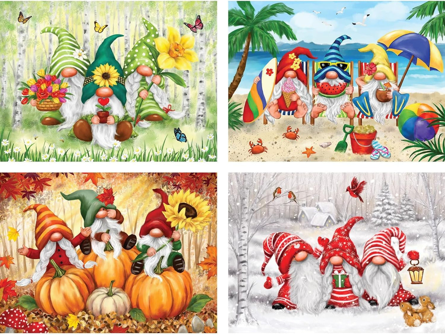 Bits and Pieces - 4-in-1 Multi-Pack 300 Piece Jigsaw Puzzles for Adults - 300 pc Large Piece 'Playful Gnomes' Puzzle Set Bundle by Makiko - 16" x 20" (41cm x 51cm)