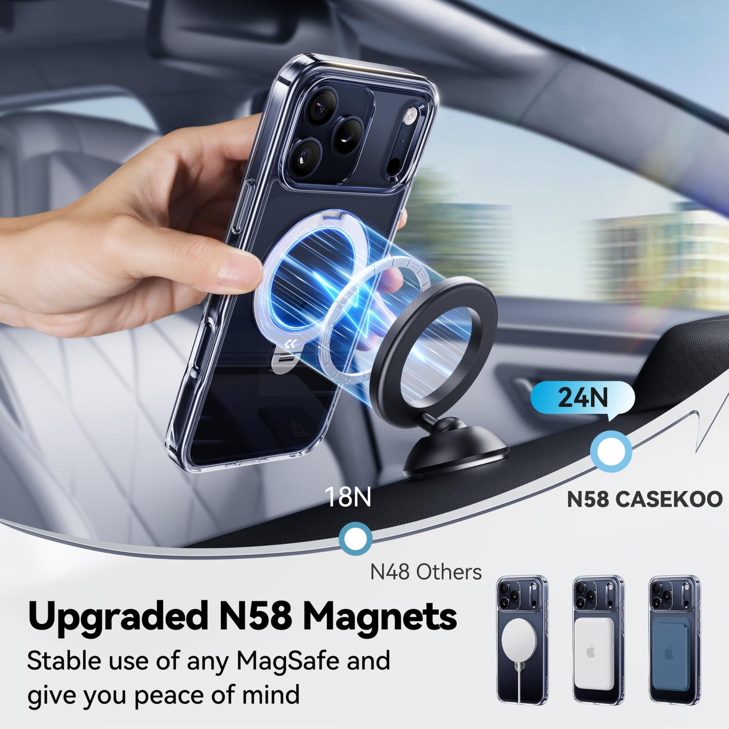 CASEKOO Clear for iPhone 17 Pro Max Case with 360 Spin Magnetic Stand [Fit for MagSafe][17FT Military Protection] Slim Polished for iPhone 17 Pro Max Case with Stand 6.9'', Clear