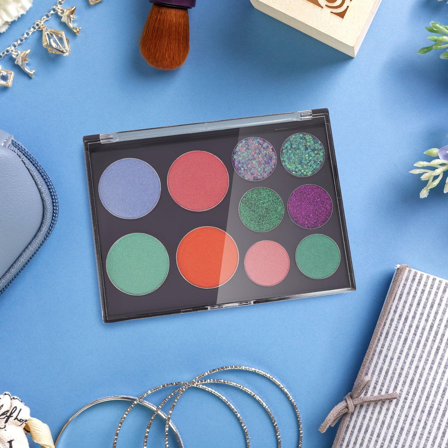 AJLTPA Magnetic Makeup Palette with Clear Top, 3Pack Empty Eyeshadow Pan Dispensing Storage Box with 60Pcs Adhesive Metal Stickers for DIY Cosmetics Lipstick Blush Powder, Grey, Palette - 5.7"x4.3"