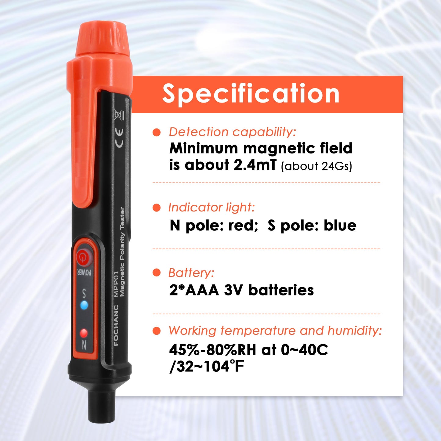 Magnetic Polarity Tester,Fochanc Magnet Detector,Identifying N/S Pole of Magnetic Objects,Battery Included (Orange)