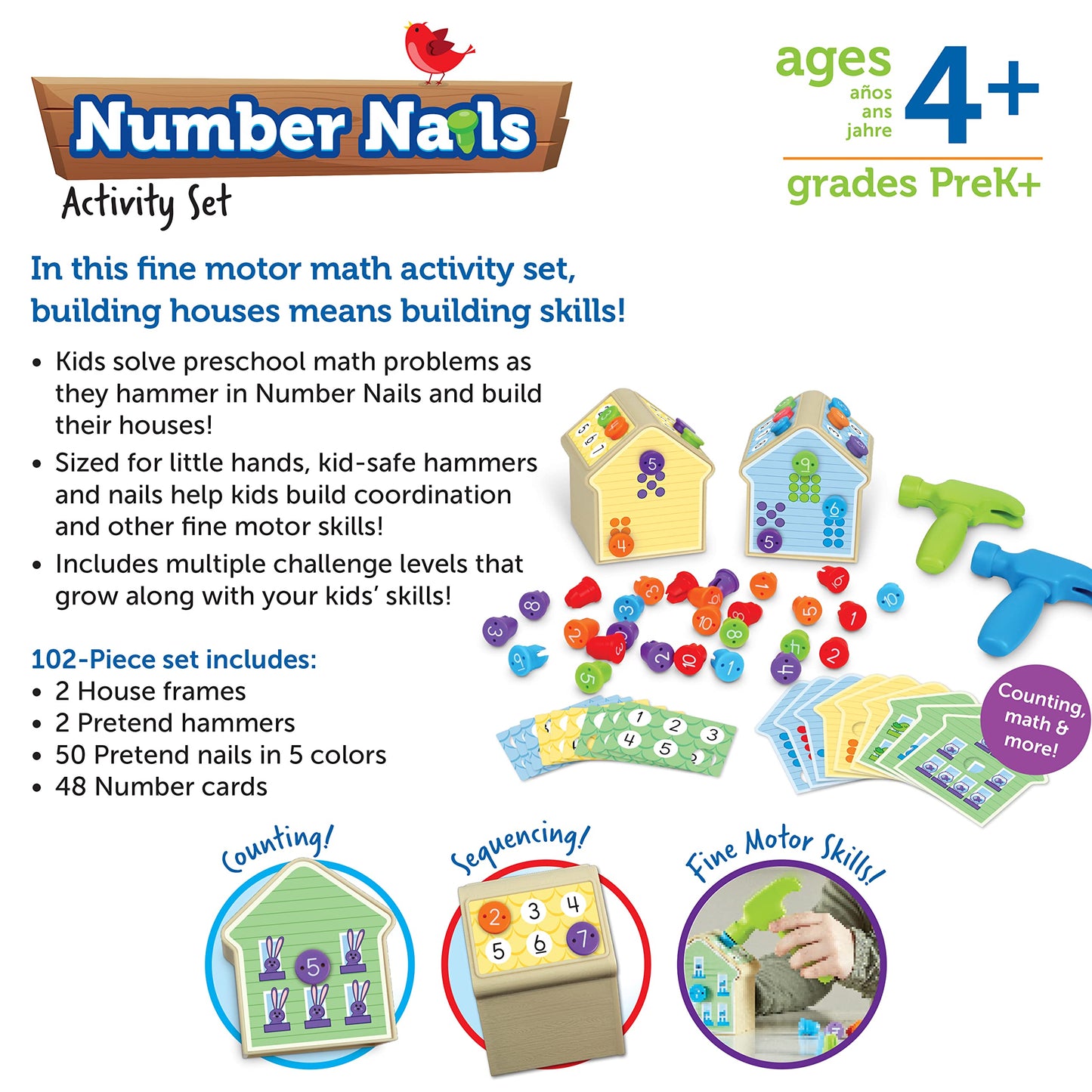 Learning Resources Number Nails Activity Set - 102 Pieces, Ages 4+ Toddler Learning Activities, Fine Motor Games for Kids, Math Games for Kids