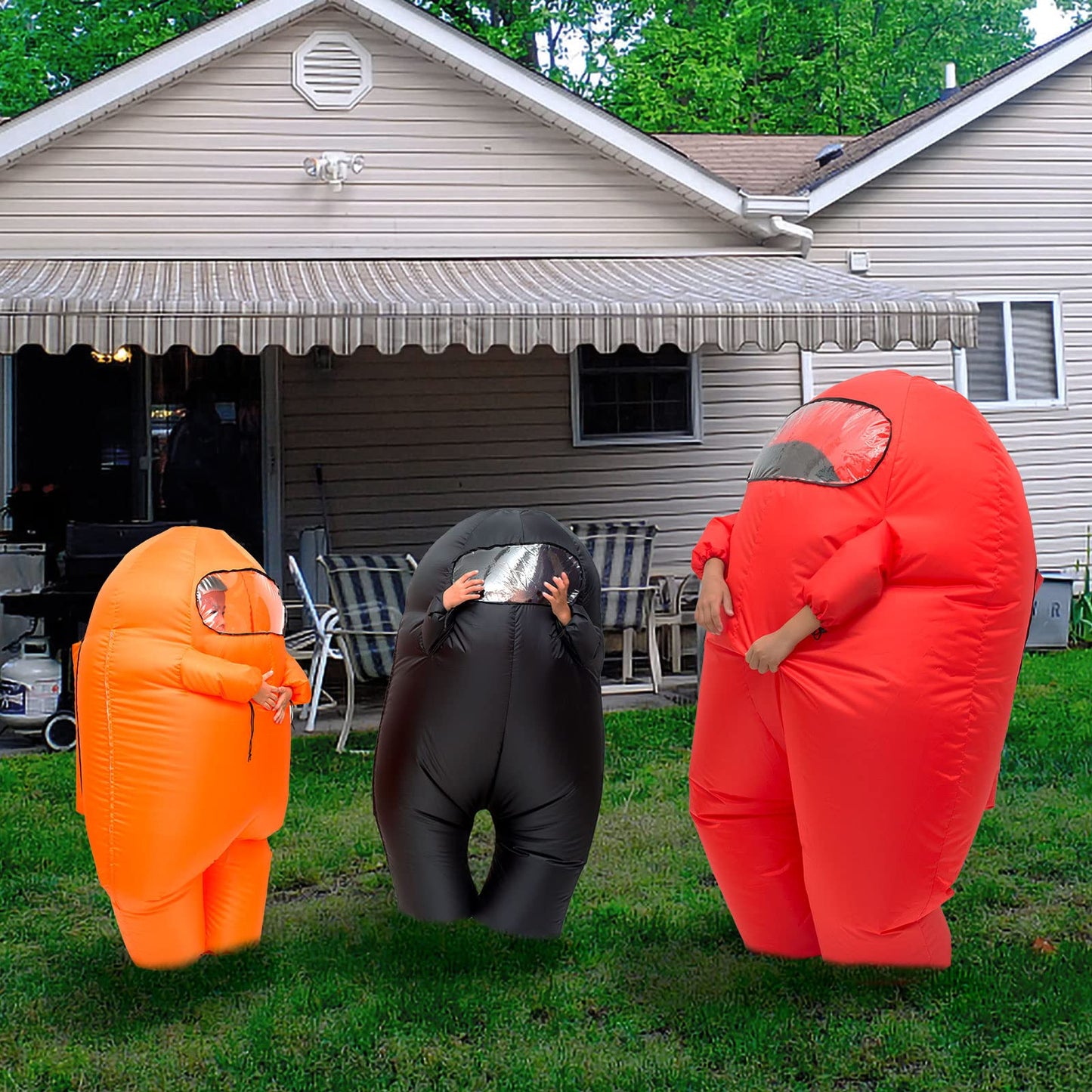 Astronaut costume inflatable costume Funny Halloween Spacesuit Party School Masquerade Game Fans (Red, Kids (100-155cm))