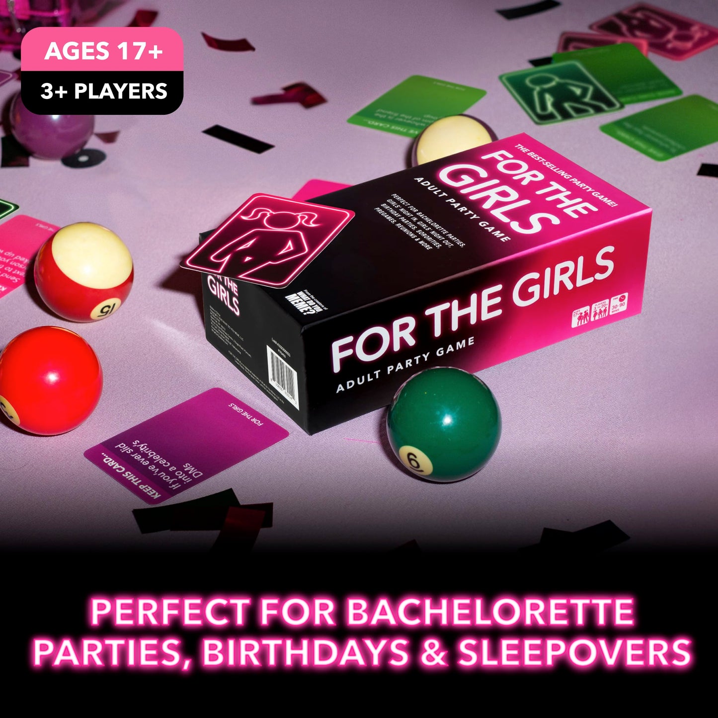 for The Girls by Relatable, The Viral Girls Night Adult Party Game, Great for Bachelorette Party Games & Fun Trips, Includes a die, and 400 Cards Across 5 Categories