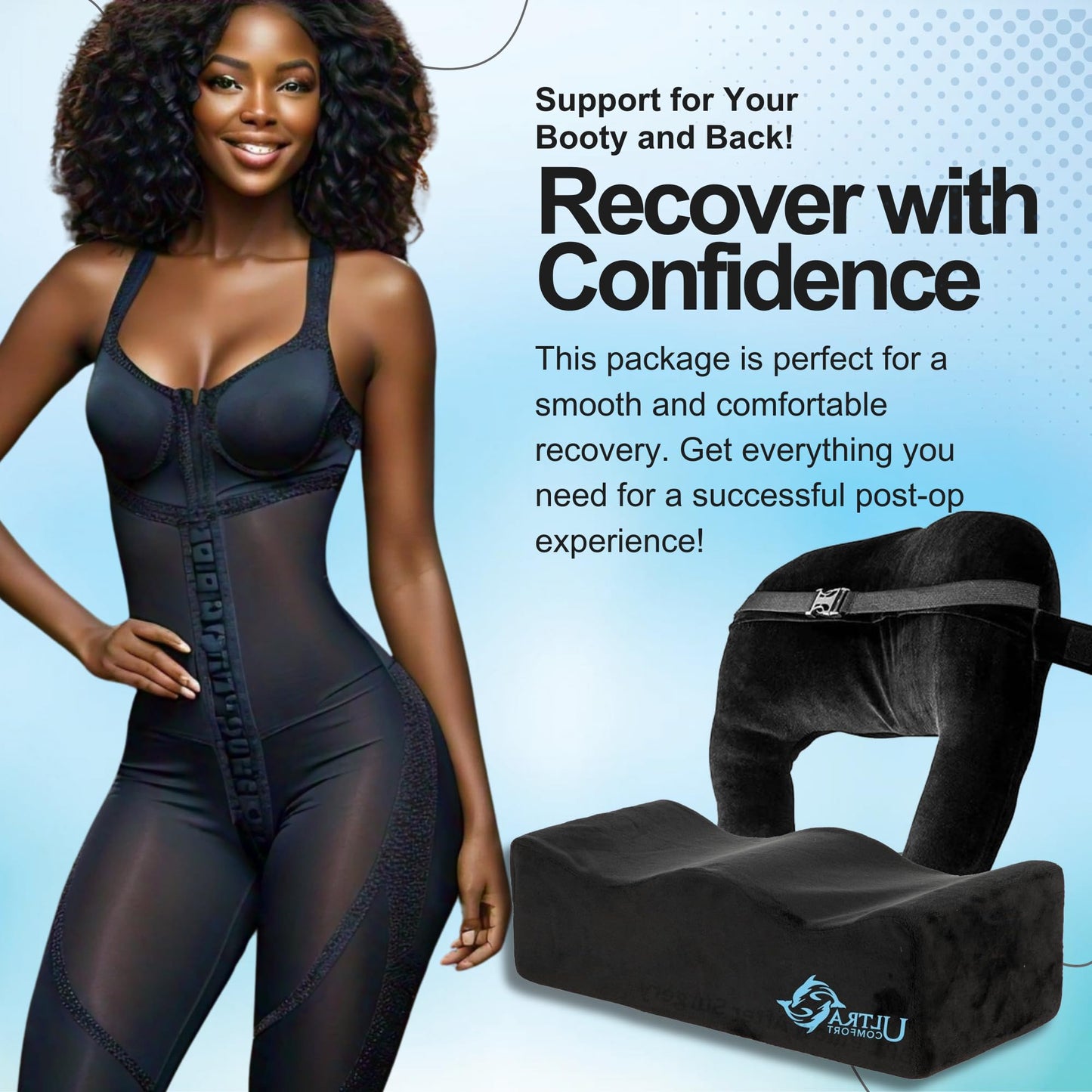 Brazilian Butt Lift Pillow After Surgery - Dr. Approved BBL Recovery Pillow w/Back Support Cushion for Post-Op Sitting + Cover Drawstring Bag | Comfortable & Easy to Carry for Home, Travel & Work