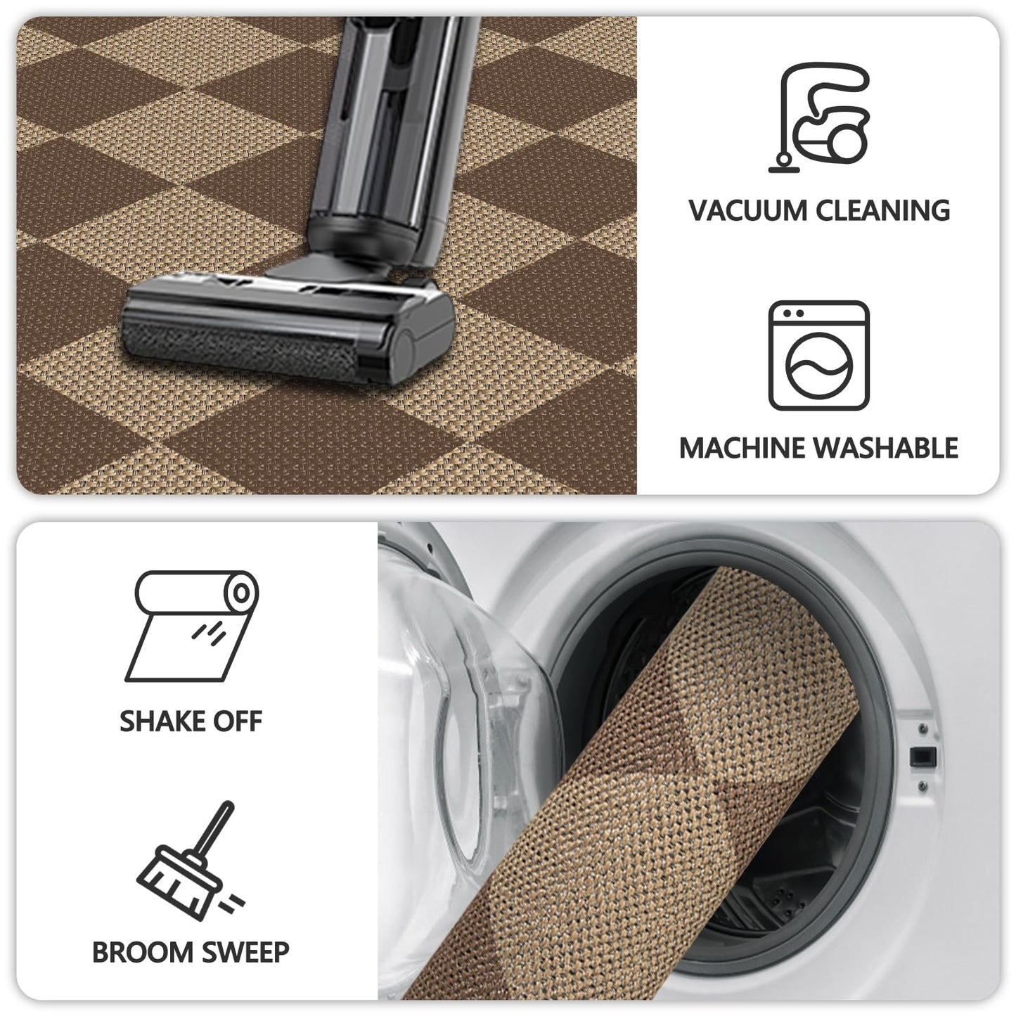 Capslpad Indoor Door Mat 32"x48",Non-Slip Checkered Front Door Mat Indoor,Easy Jute Low-Profile Entryway Mat,Mud Trapper Absorbent Inside Floor Mats Area Rug for Entrance Entry(Nature/Brown)