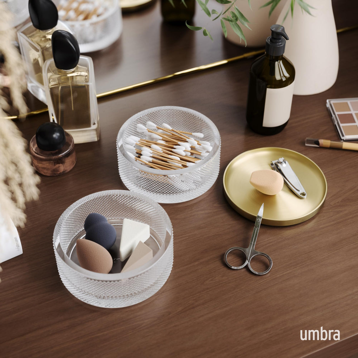 Umbra Tesora Jewelry Box, Necklace and Earring Holder, Accessory Organizer Display with Two Stacking Glass Compartments and Metal Lid, Brass