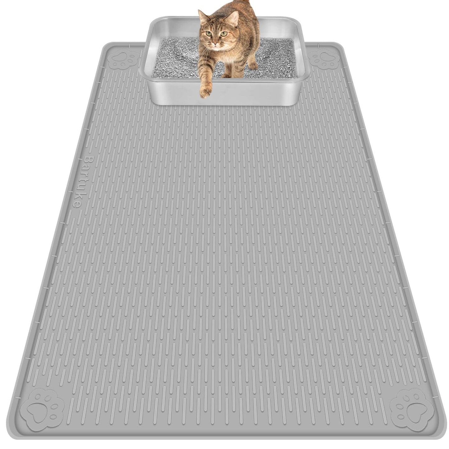 Bartuke Cat Litter Mat, Extra Large 101 x 71cm Silicone Mat Litter Trapping Mat for Scatter Control, Soft on Kitty Paws, Easy to Clean (Grey)