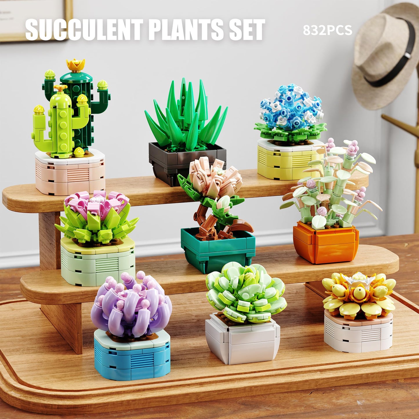 TYCOLE Tiny Flowers Succulents Artificial Plant Set-Creative Botanical Building Block 9 in 1 Toy, Botanical Collection for Office&Home Decor,Christmas Birthday Gift for Adults and Kids 8-12(832 PCS)