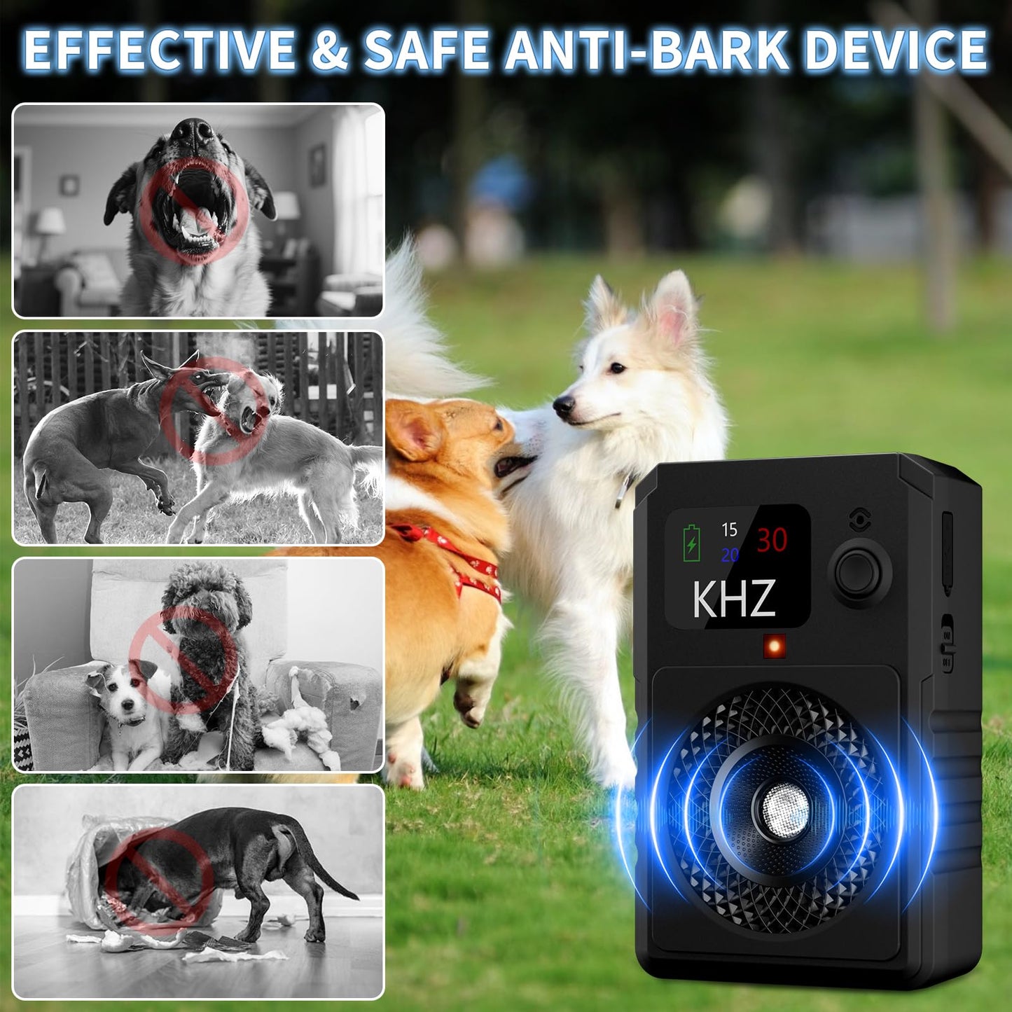 2025 Upgraded Anti Barking Device for Dogs – Dog Bark Deterrent Device with Display, 3 Modes, 50FT Range, Rechargeable Indoor & Outdoor Training Tool for Small & Large Dogs