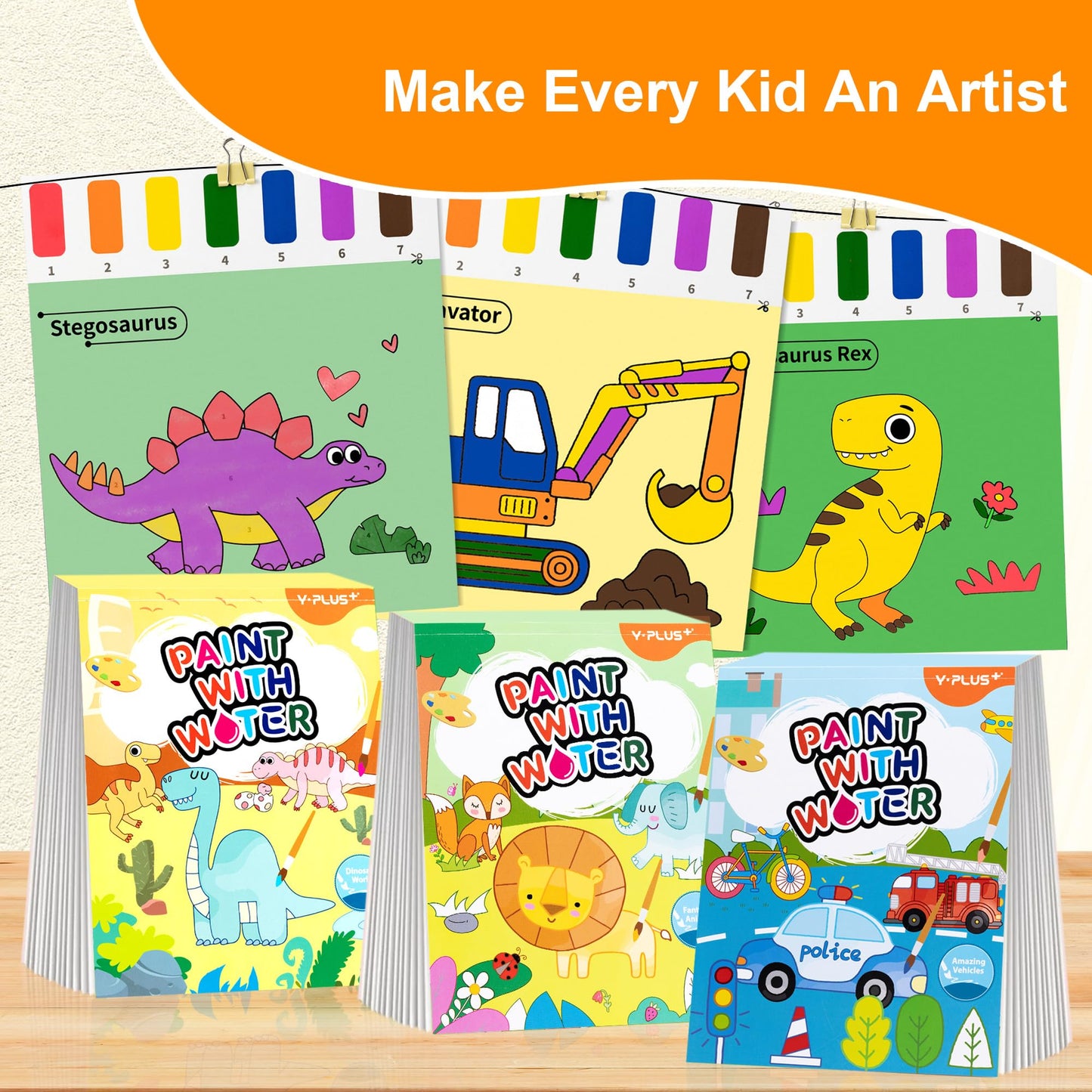 YPLUS Paint with Water Books for Toddler Activities, Watercolor Painting Paper for Kids Ages 3-8, Travel Toys Art Craft Gift for Drawing with Brush，7 Themes