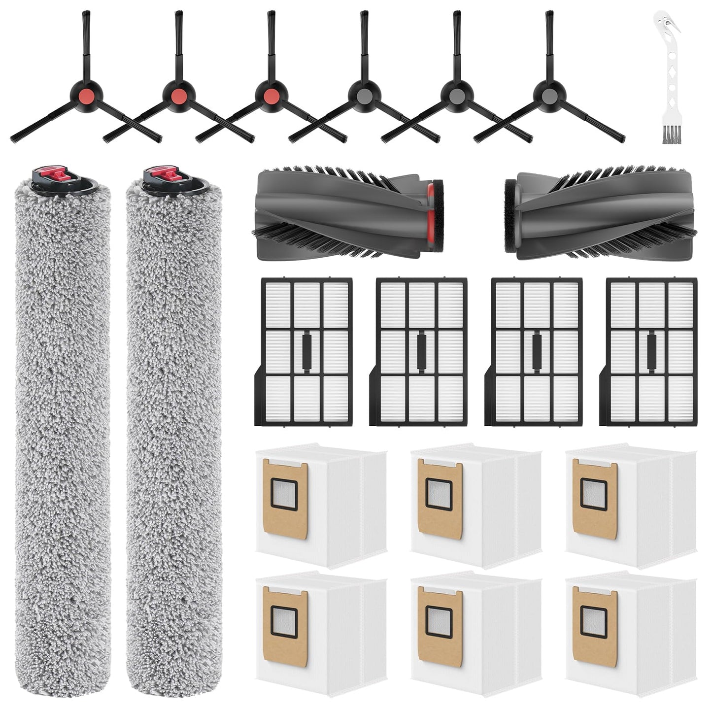 Leemone 21 Pack E25 E28 Replacement Parts Kit for eufy E28 / E25 Omni Robot Vacuum, Accessories Parts with 6 Dust Bag, 6 Side Brushes, 1 Rolling Brush, 2 Roller Mop, 4 Filter, 1 Cleaning Brush