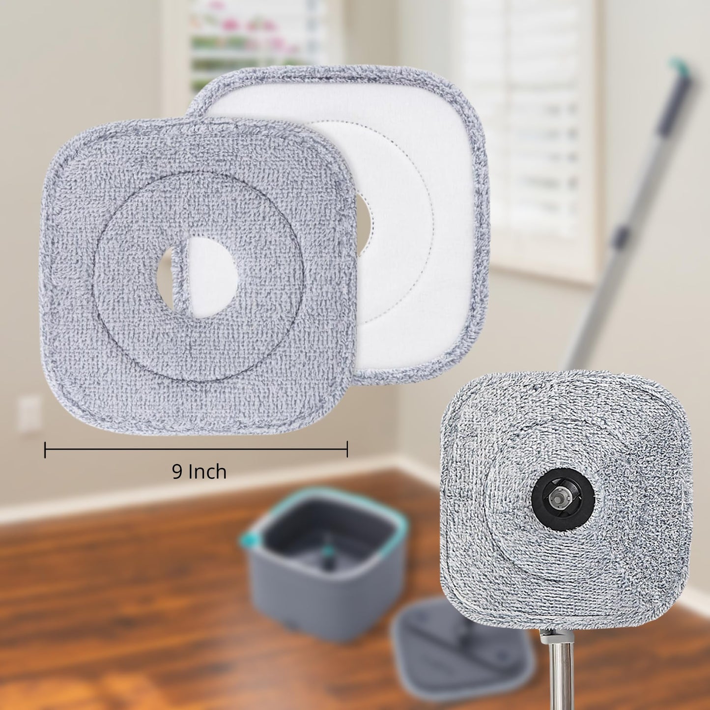 True & Tidy® 8-Pack 9 inch Extra Thick Microfiber Pad Refill for SPIN-800 TrueClean Mop & Bucket Square, Compatible with M16 and Most Square Spin Mop and Bucket, Machine Washable up to 100x