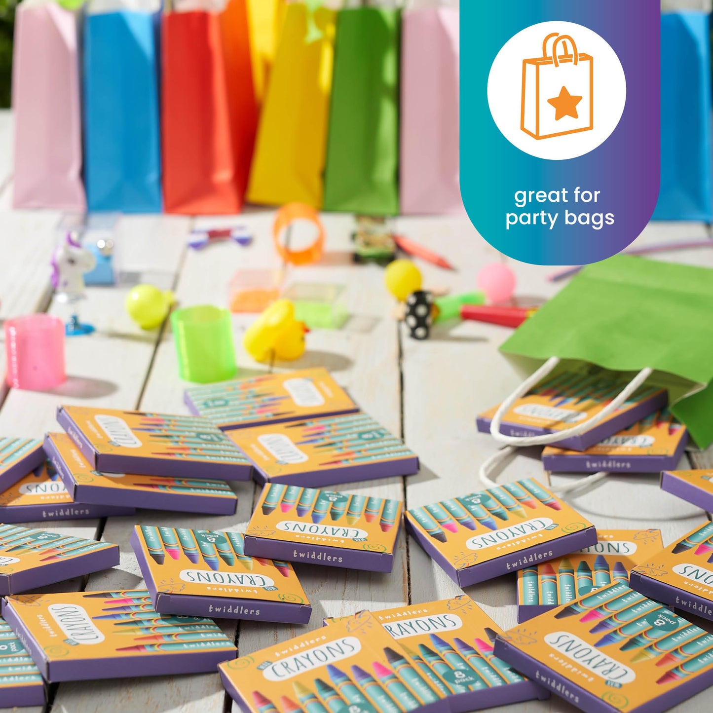 THE TWIDDLERS - 50 Boxes of Wax Crayons for Kids, 8 Crayons Per Box, 400 Total - Mixed Coloured, Perfect Mini Crayon Packs for Party Bag Fillers, School Classrooms, Arts & Crafts, Restaurants