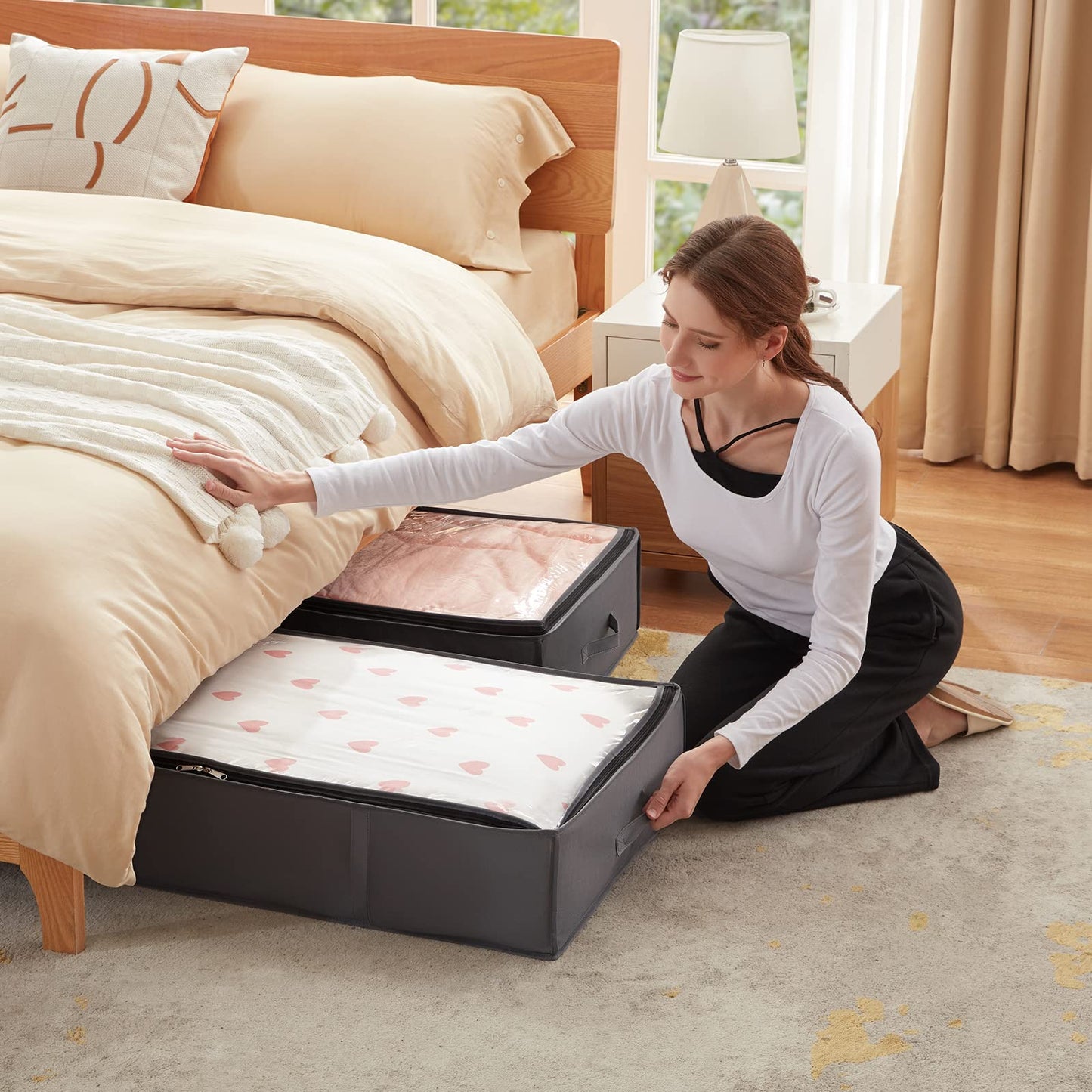 Lifewit 6 Pack 95L Under Bed Storage Bins, Foldable Closet Organizers and Storage Containers,Underbed Storage Bags with Reinforced Handle for Blanket,Clothing,Comforter, Sheets,Wrapping Paper, Grey