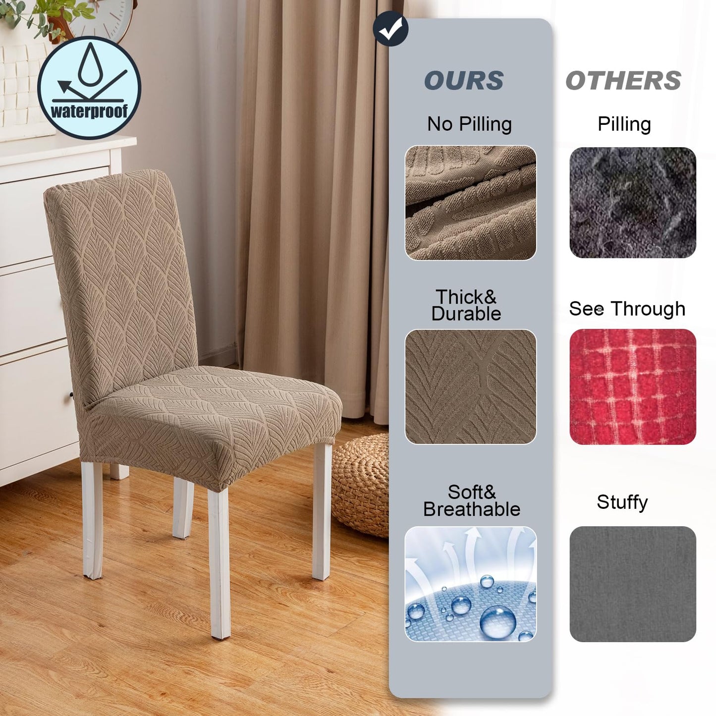 YUEANG Waterproof Dining Chair Covers, Chair Covers for Dining Room, Stretch Chair Covers Parsons Chair Slipcover, Removable, Washable for Dining Room Kitchen Chair Protector Cover