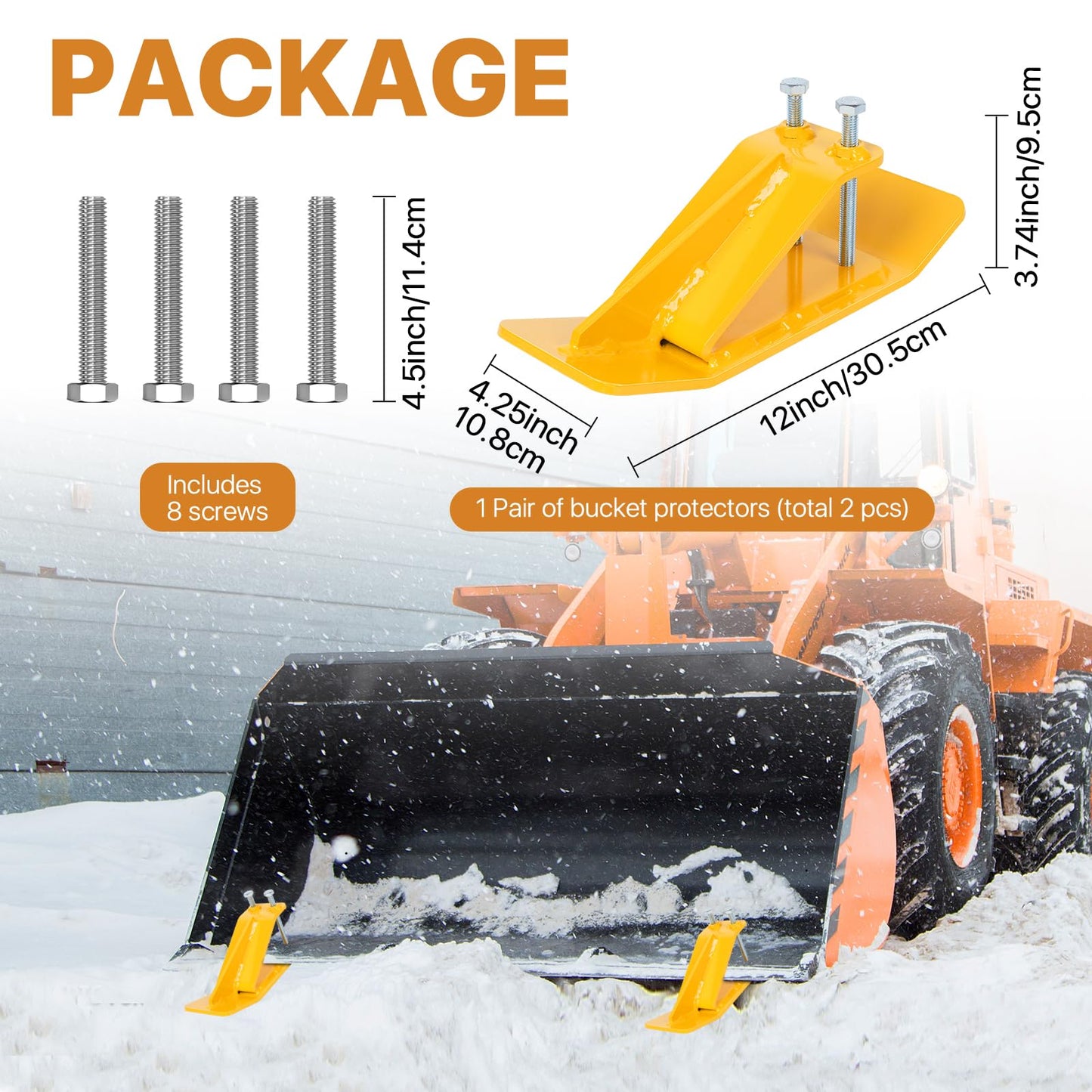 2PCS Tractor Bucket Protector Attachments - Heavy Duty Bolt-On Steel Ski Edge Skid Shoes | Tractor Accessories & Skid Steer Attachments for Snow Plowing, Gravel & Turf