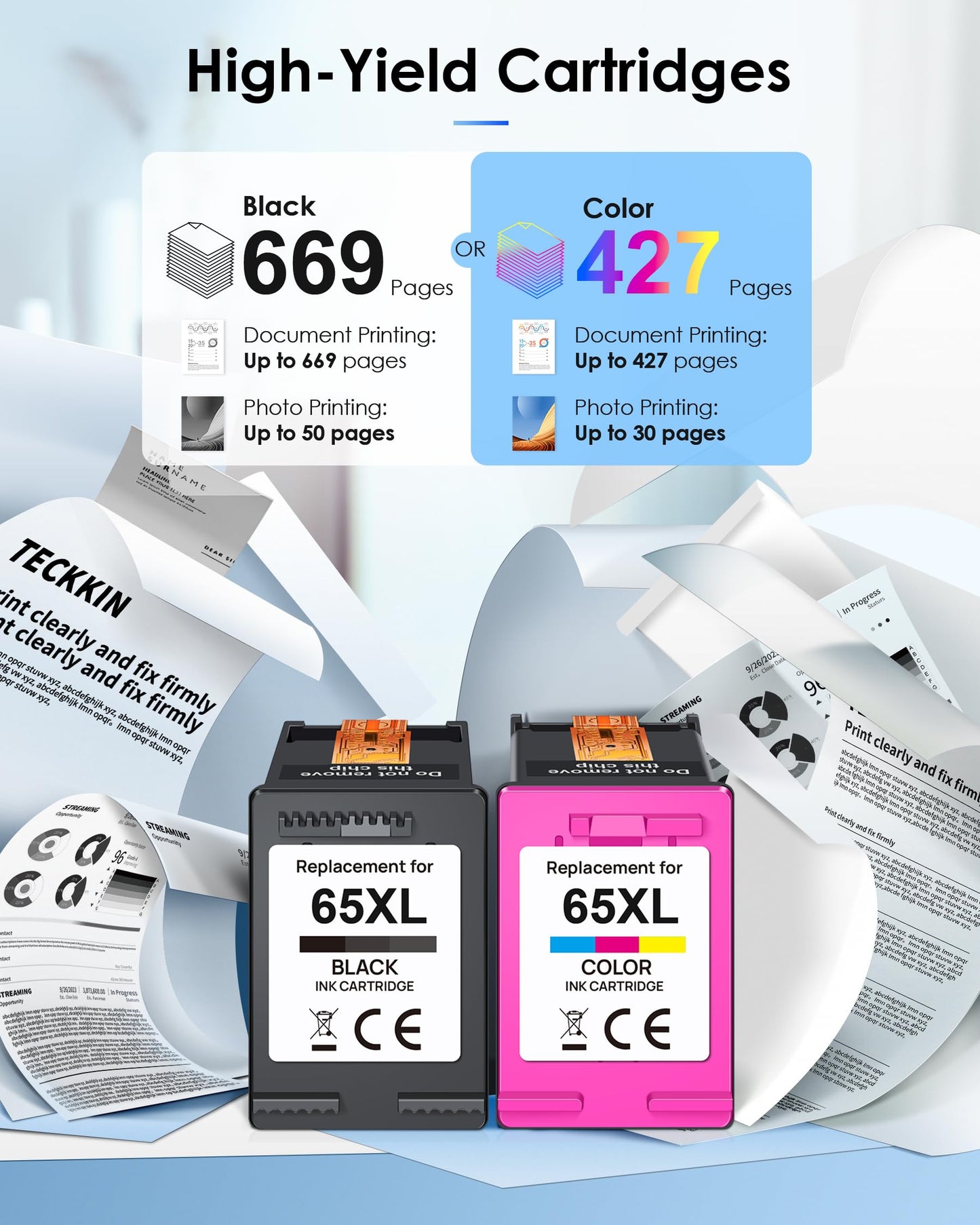 65XL Ink Cartridge Black Combo Pack for HP 65 Ink Cartridges High Yield for HP 65 XL HP65XL for HP Deskjet 3755 3722 3758 3735 2655 2622 2636 2635 5055 5052 5058 AMP 100 105 120 Printer（ 2 Pack）