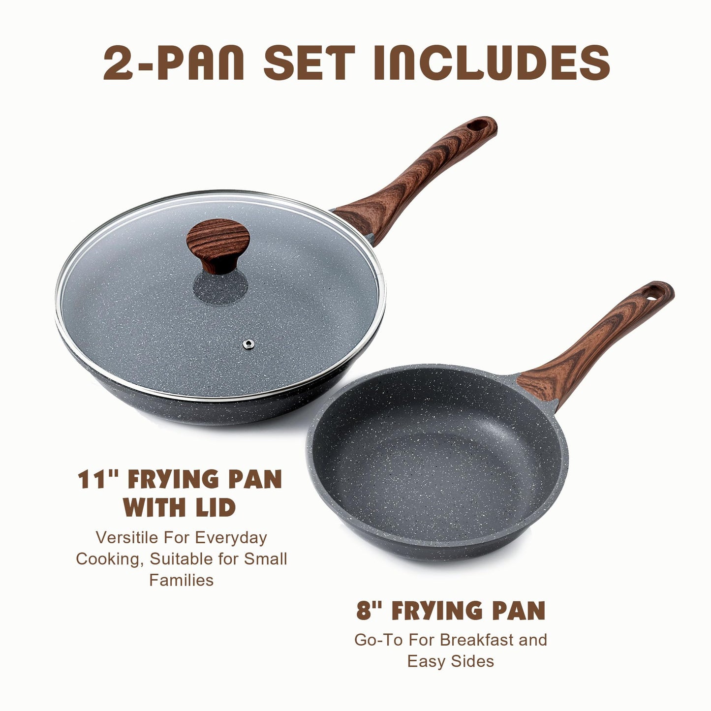 SENSARTE Nonstick Frying Pan Skillet Set, Swiss Granite Coating Omelette Pan, Healthy Stone Cookware Chef's Pan, PFOA Free (8+11 Inch)