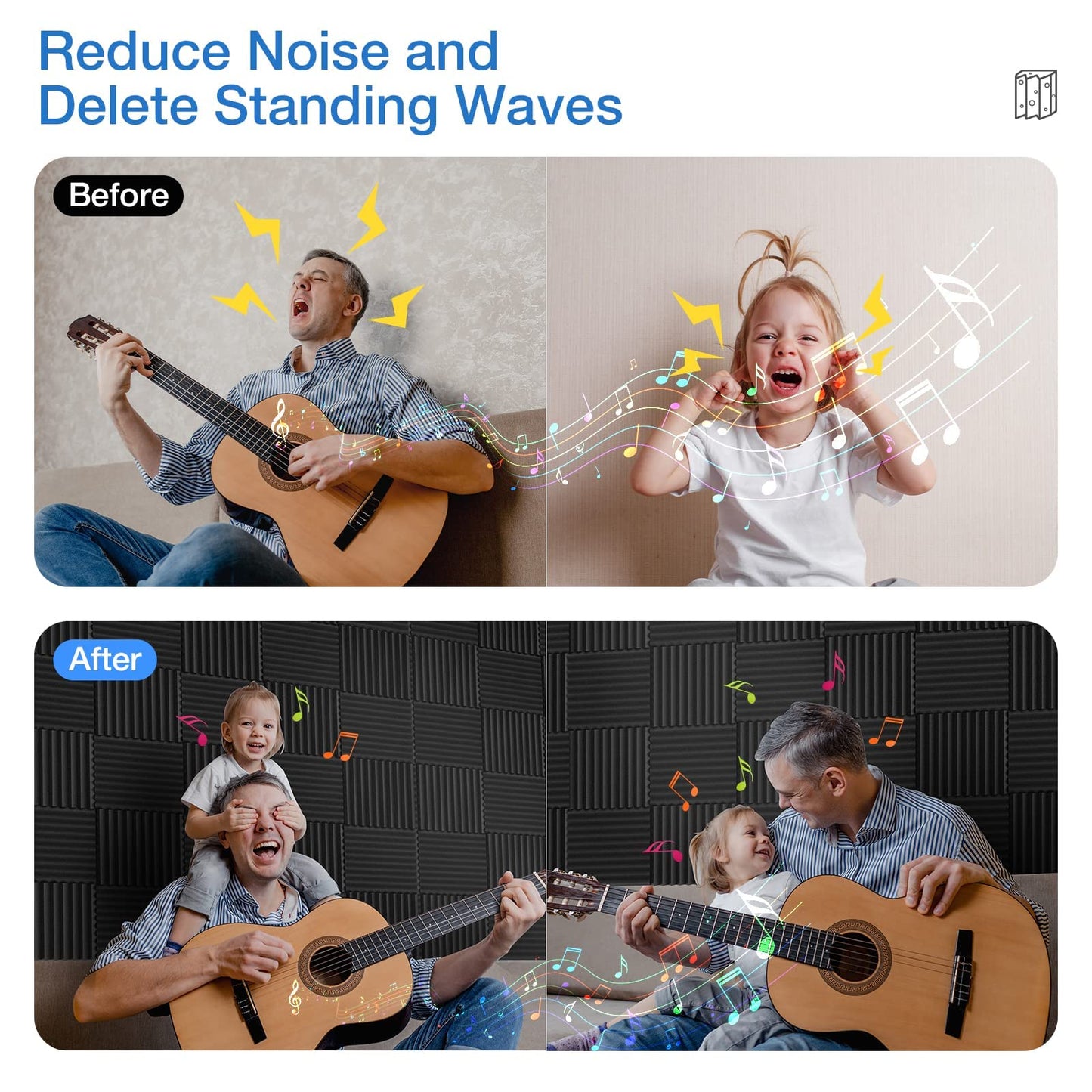 12 Pack Acoustic Panels Self-Adhesive, 1" X 12" X 12" Quick-Recovery Sound Proof Foam Panels, Acoustic Foam Wedges High Density, Soundproof Wall Panels for Home,Studio,Gaming -Black