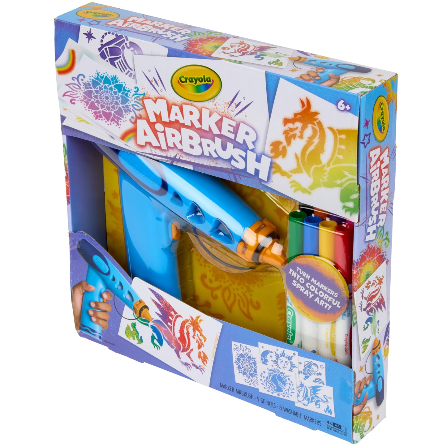 Crayola Marker Airbrush Spray Art Kit, DIY Marker Art Set for Kids, No Batteries Required, Toys for Kids, Gift for Boys & Girls, 6+