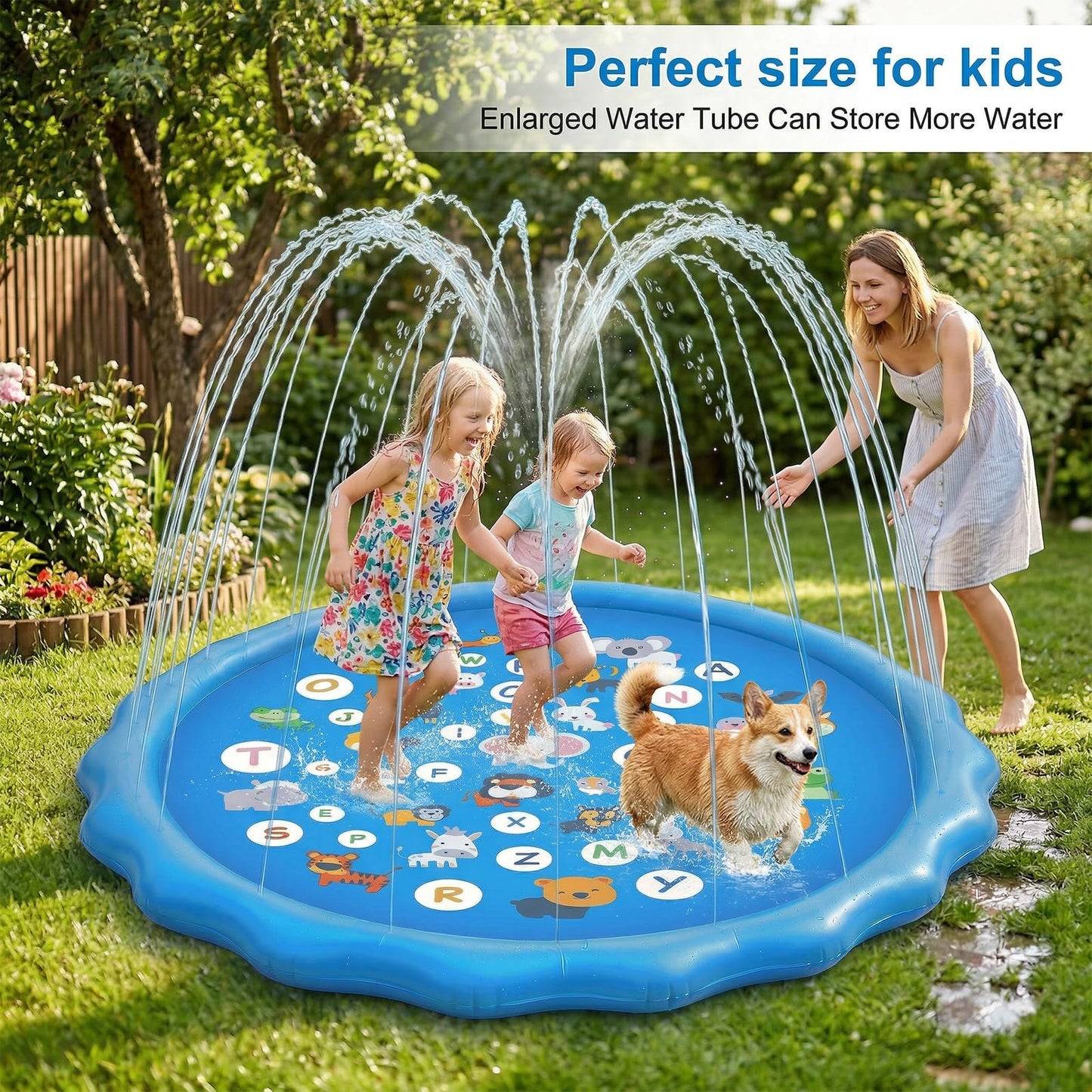 Qoosea Splash Pad for Kids Dog Pool 67" Inflatable Splash Pads for Toddlers 1-3 Summer Outdoor Fun Water Toys Sprinkler Pad Play Mat Shallow Toddler Pool for Baby Boy Children Pet Dog Backyard