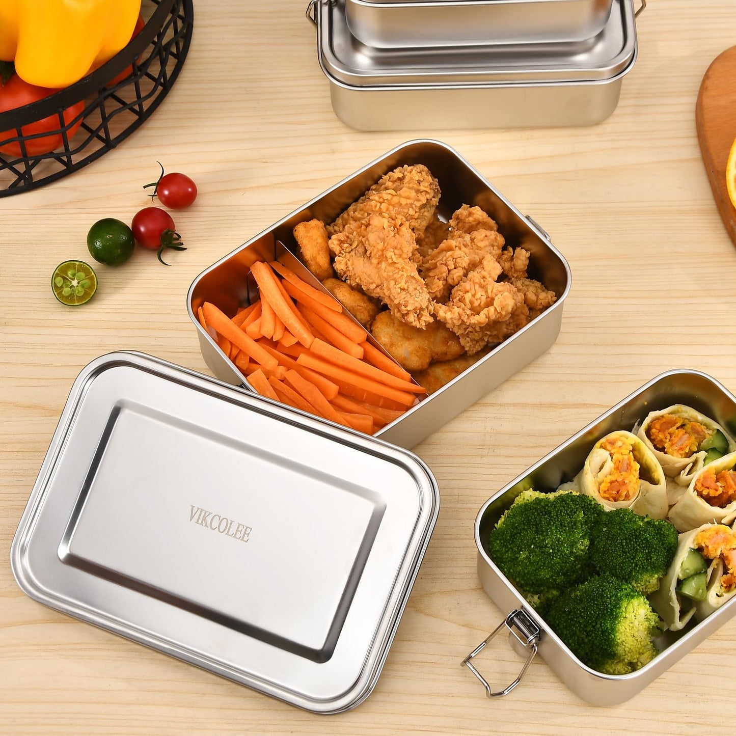 VIKCOLEE Stainless Steel Lunch Box, Metal Bento Box, Metal Lunch Box, Stainless Steel Food Containers (4pcs, 850ml)