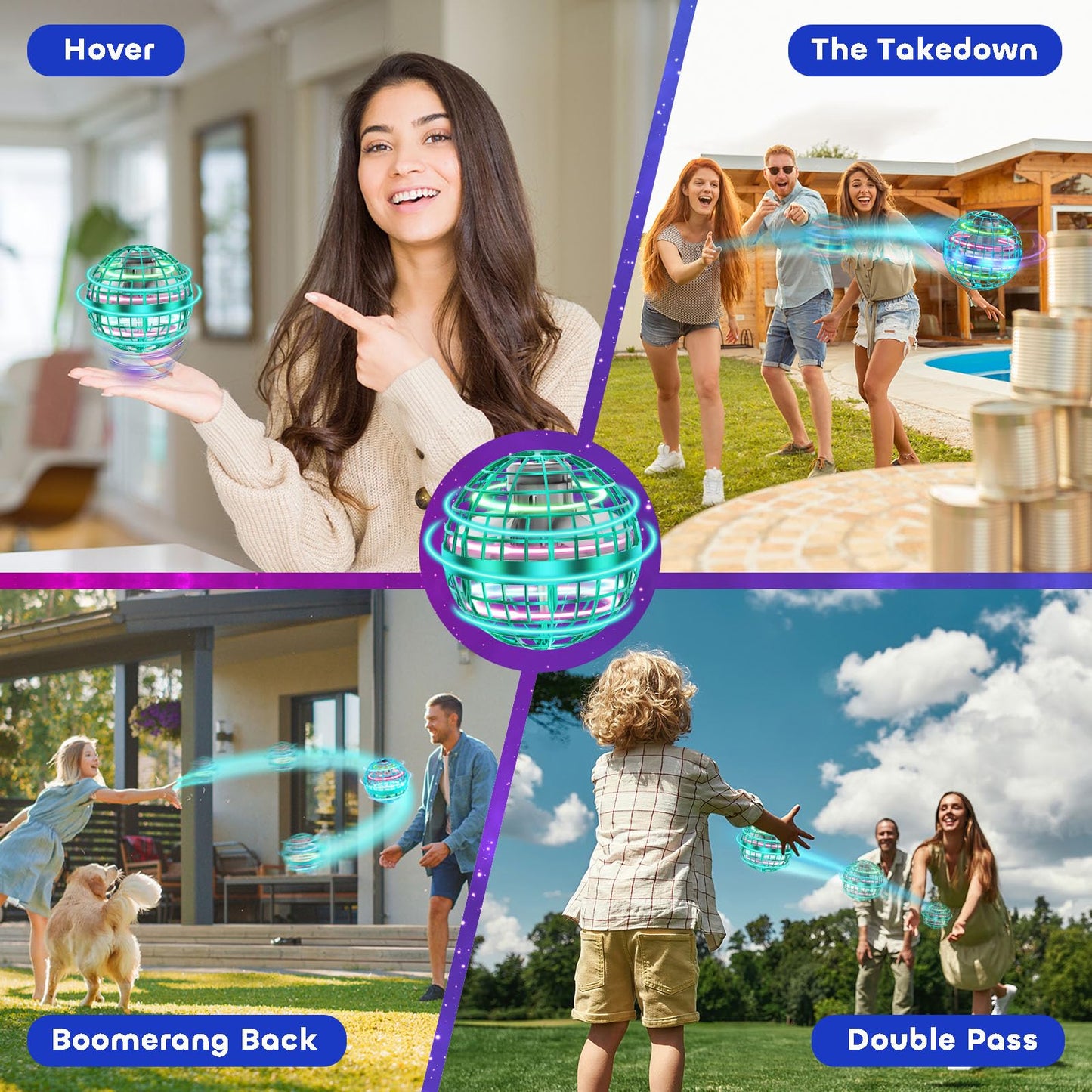 Tikduck Flying Orb Ball Toys Soaring Hover Pro Boomerang Spinner Hand Controlled Mini Drone Globe Shape Spinning Safe for Kids Adults Outdoor Indoor (Green)