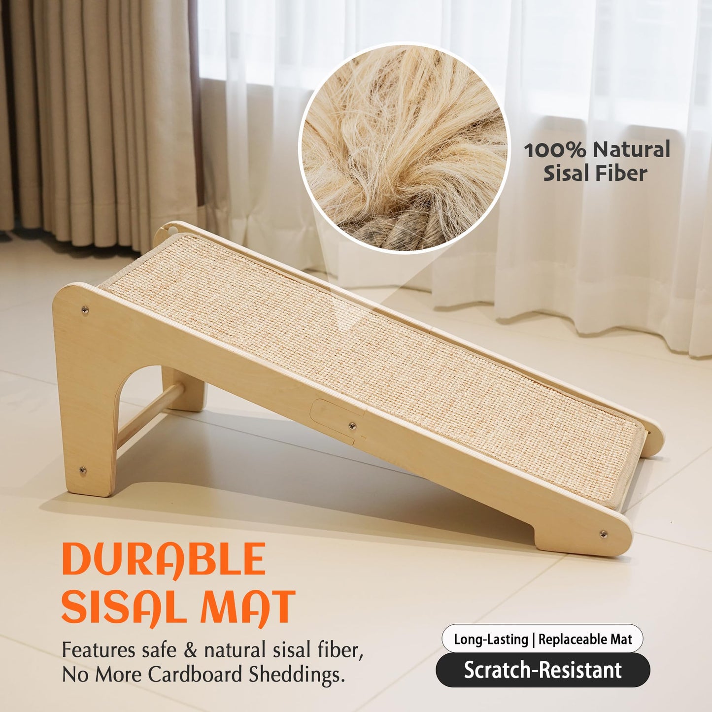 PETKARAY Cat Scratcher, Sisal Scratching Ramp, L Shape Scratch Pad for Indoor Cats, Wall Furniture Protector with Catnip (Large Size)