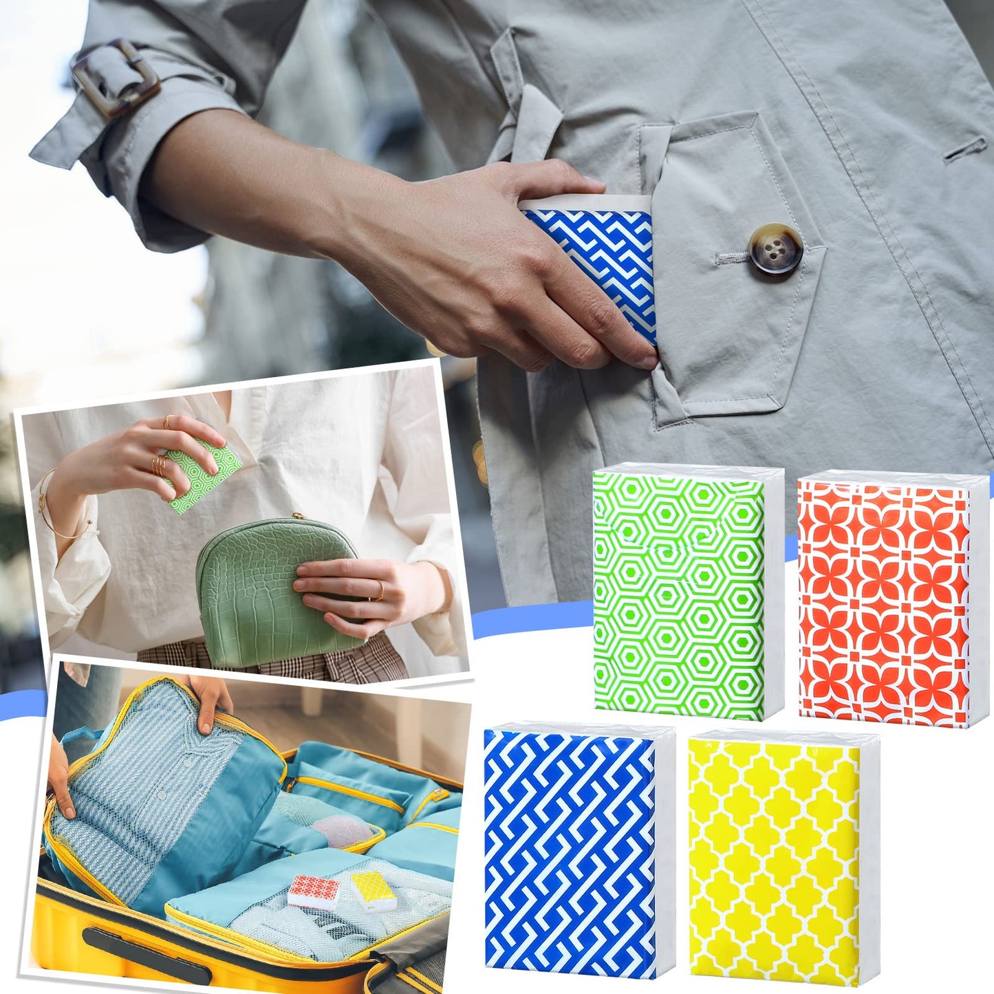 Yinder 120 Packs Travel Size Pocket Tissues 3 Ply Facial Paper Bulk Geometric Small Wallet Tissues for 2026 Graduation Business Trip Ceremony School Classroom Office Car Wedding Party Supplies(Modern)